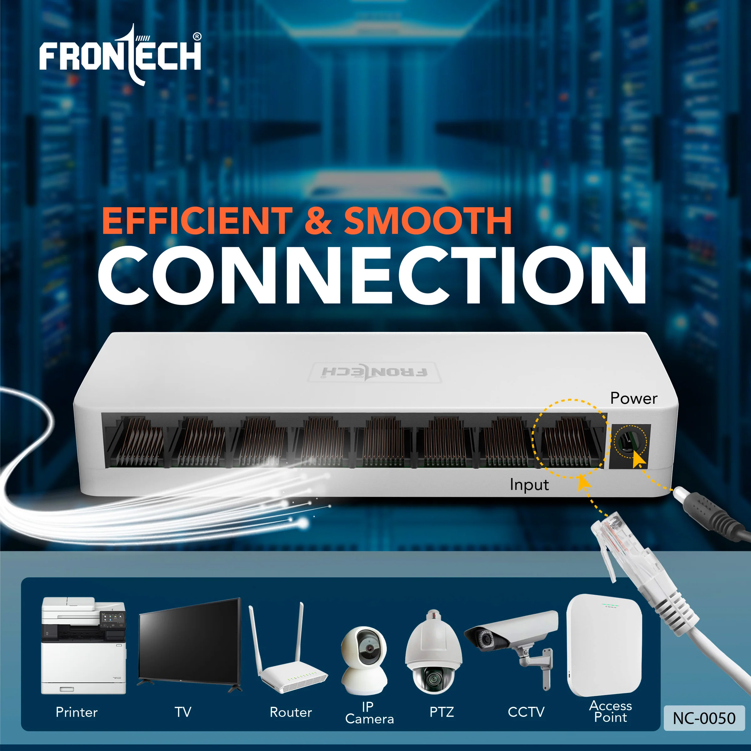 Frontech 8-Port Fast Ethernet Switch | 10/100 Mbps | Plug & Play | Desktop/Wall-Mountable | Reliable Wired Network for Home & Office (NC-0050) - Image 2