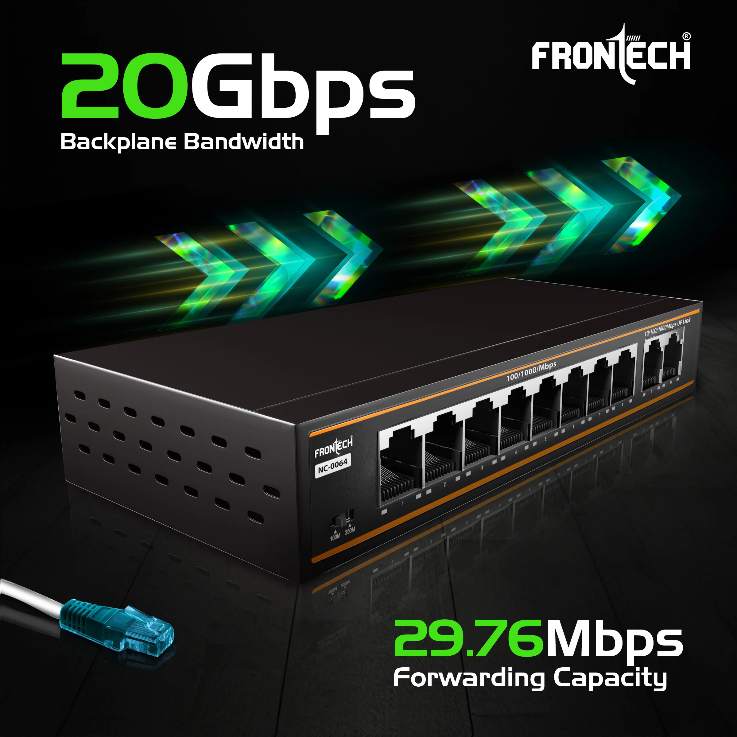 Frontech 8-Port Gigabit PoE Switch | 8-Port-10/100/1000Mbps | 2 Gigabit Uplink Ports | 20Gbps Bandwidth | 130W PoE Budget | Plug & Play Setup| 2-Years Limited Warranty (NC-0064) - Image 4