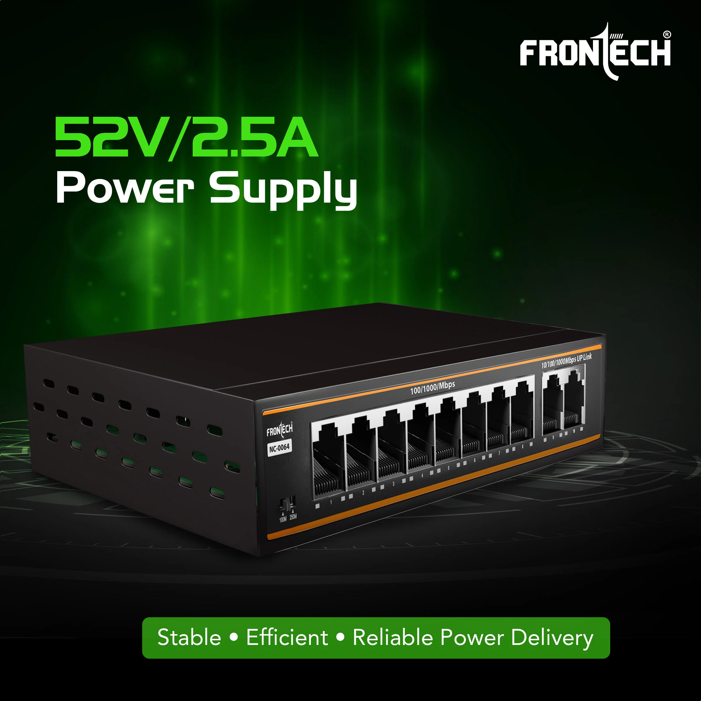 Frontech 8-Port Gigabit PoE Switch | 8-Port-10/100/1000Mbps | 2 Gigabit Uplink Ports | 20Gbps Bandwidth | 130W PoE Budget | Plug & Play Setup| 2-Years Limited Warranty (NC-0064) - Image 6