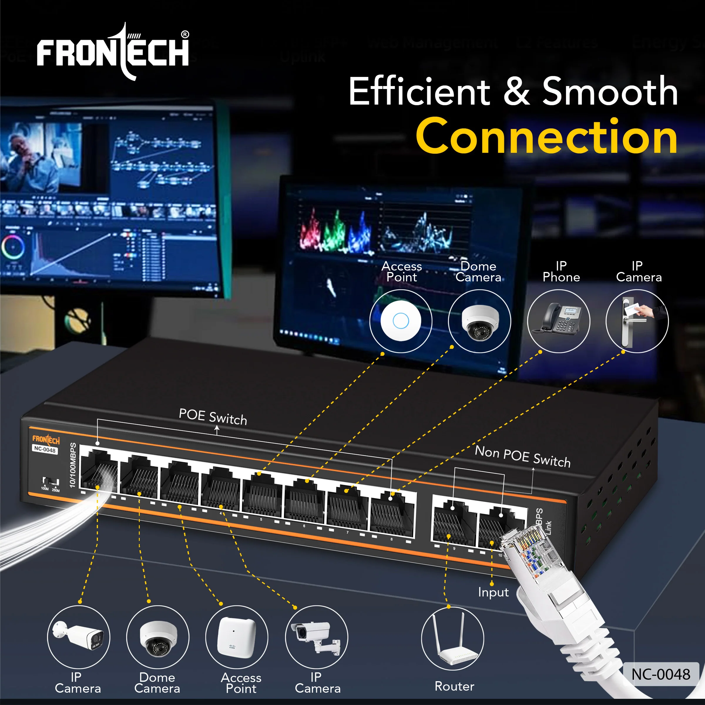 Frontech 8 Port PoE+ Switch with 2 Uplink Ports | 120W PoE Budget | Fast Transmission | Plug & Play | Wall Mount | 2-Year Warranty (NC-0048) - Image 2