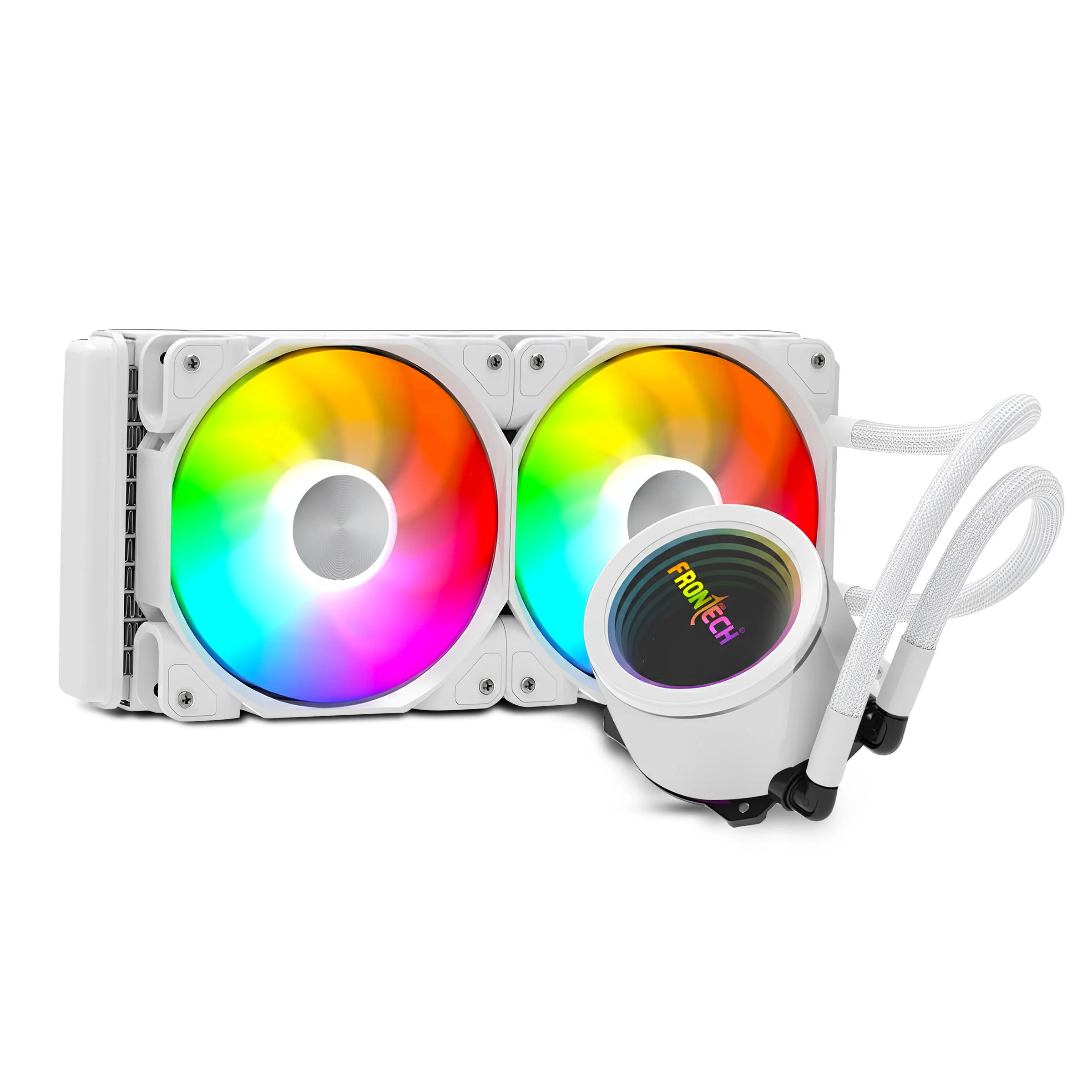 Frontech AIO CPU Cooler with Heatsink | 240mm ARGB Liquid Cooler | Dual 120mm PWM Fans up to 1800 RPM | Copper Cold Plate | Intel LGA 1700/1200 & AMD AM4/AM5 | 1 Year Warranty (CPF-0009)