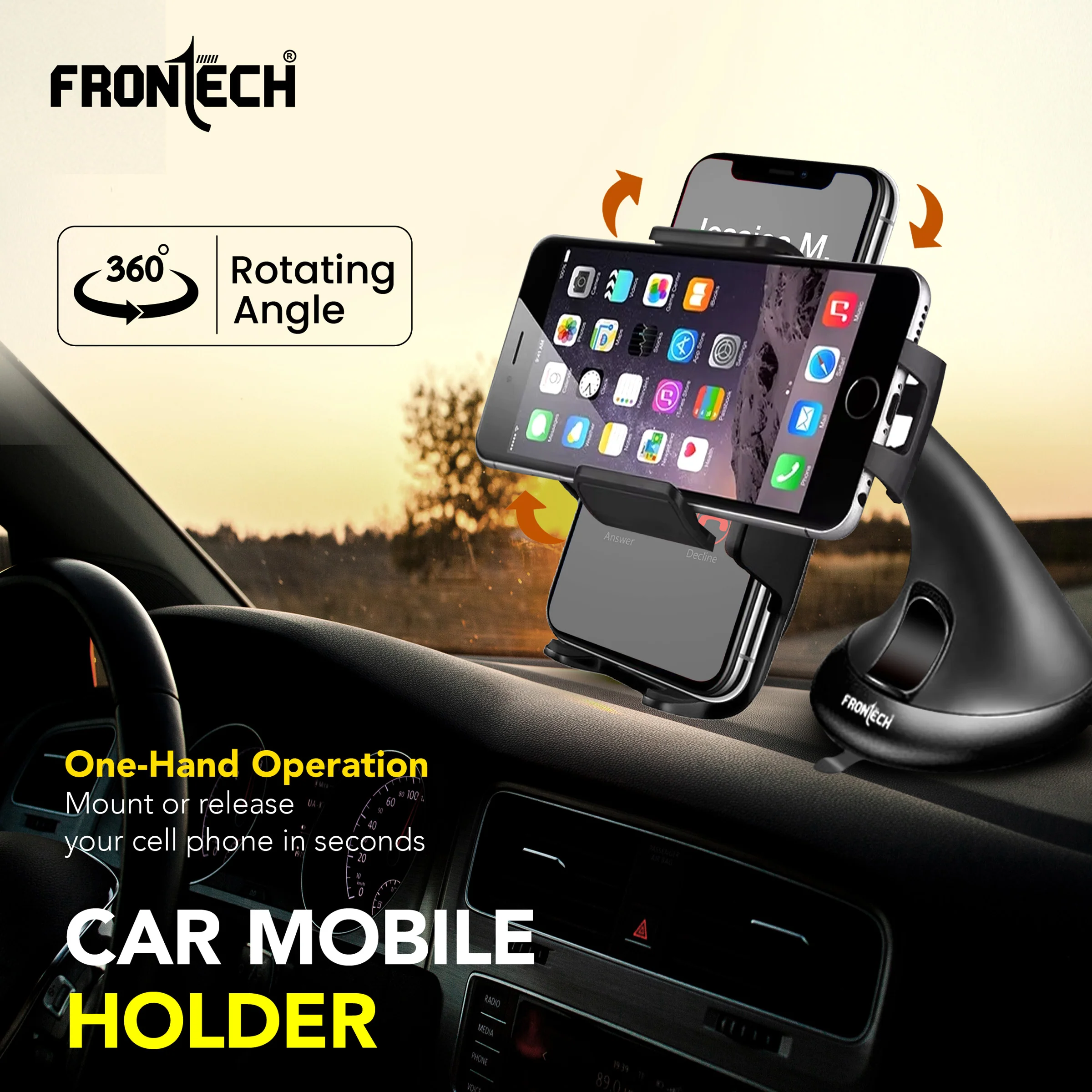 Frontech Universal Car Mobile Holder with Extra Long Arm | 360° Rotating Angle | Washable Strong Sticky Gel Pad for Dashboard & Windshield |CCH-0015 - Image 2