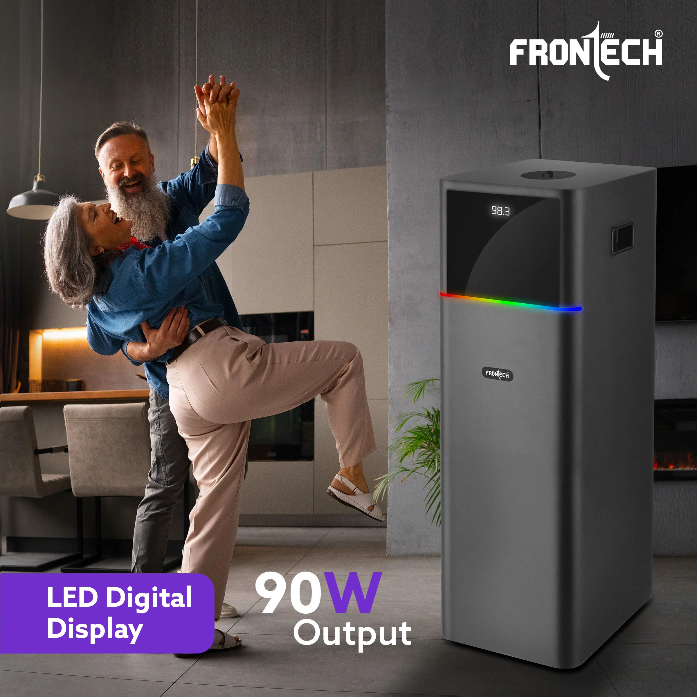 Frontech CRUX-168 Multimedia Tower Speaker | 90W Output | In-Built FM | USB/BT/AUX/MIC Support (SW-0168) - Image 3