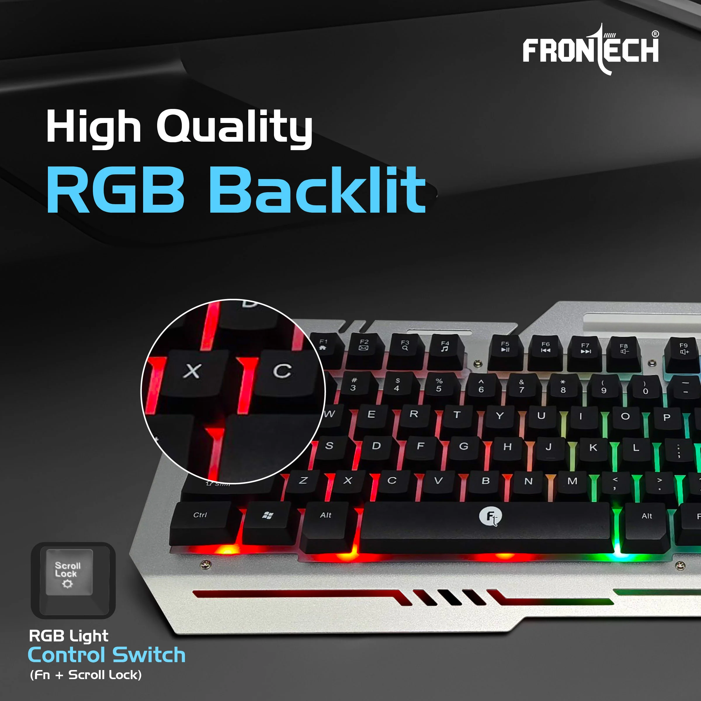 Frontech Cyber Ninja Wired Gaming Keyboard and Mouse Combo | Metal Base Keyboard with RGB Backlit Key | RGB Optical Mouse with 6 Buttons & 2400 DPI | USB Plug & Play | 1 Year Warranty (KB-0039P) - Image 3