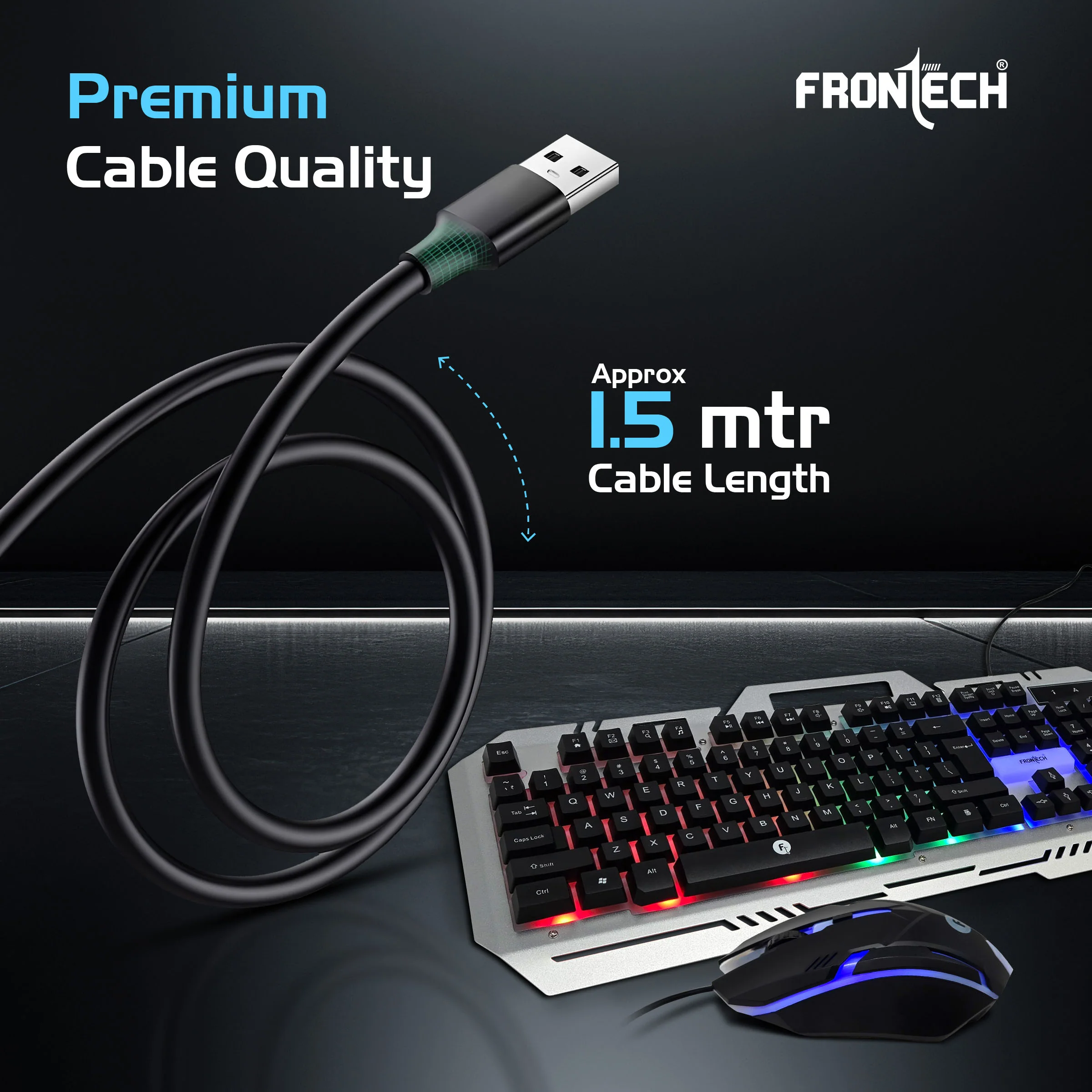 Frontech Cyber Ninja Wired Gaming Keyboard and Mouse Combo | Metal Base Keyboard with RGB Backlit Key | RGB Optical Mouse with 6 Buttons & 2400 DPI | USB Plug & Play | 1 Year Warranty (KB-0039P) - Image 8