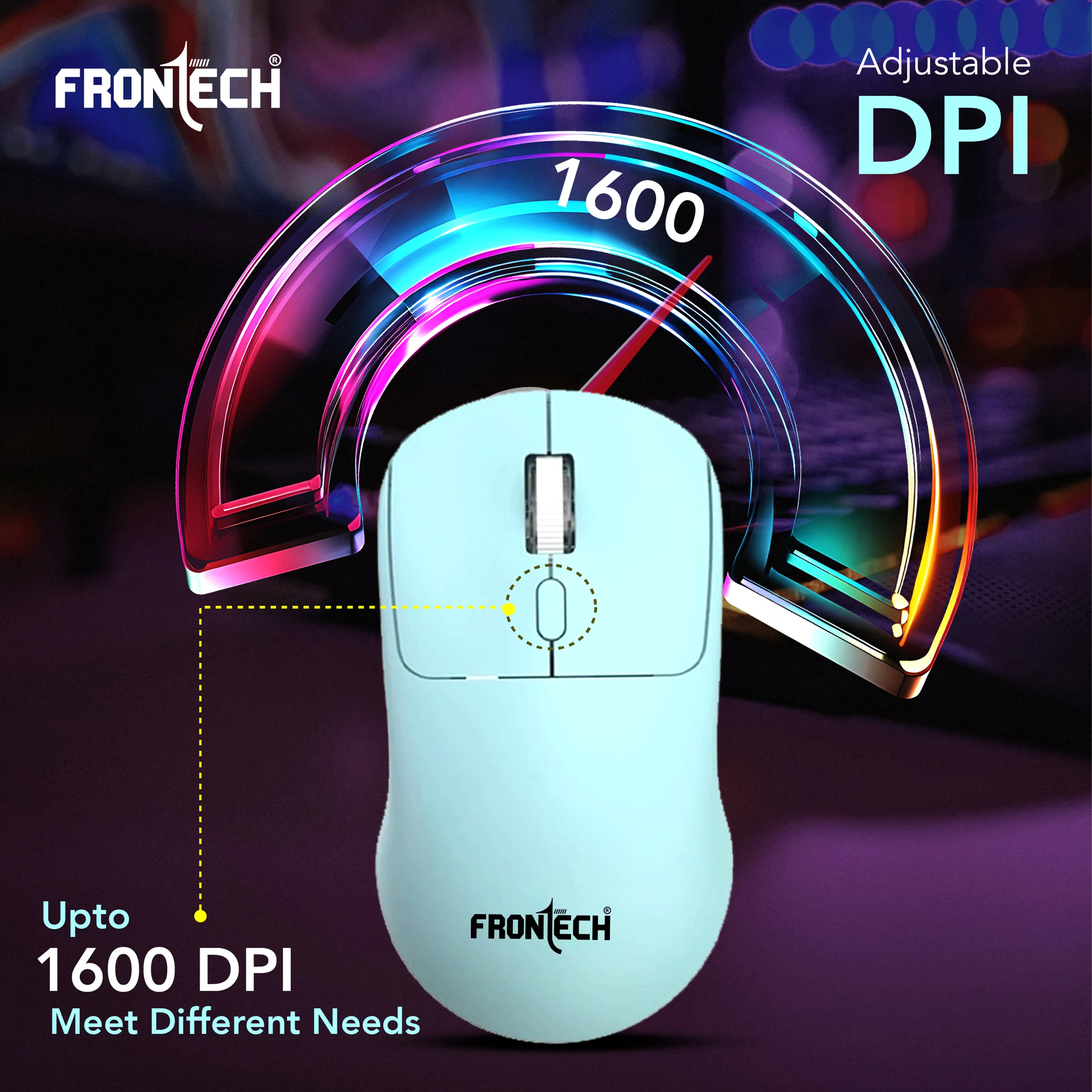 Frontech RGB Wireless Optical Mouse|2.4Ghz|1600 DPI| 4 Button Mouse| USB Nano Receiver| Ergonomic Design|1 Year Warranty - Image 4