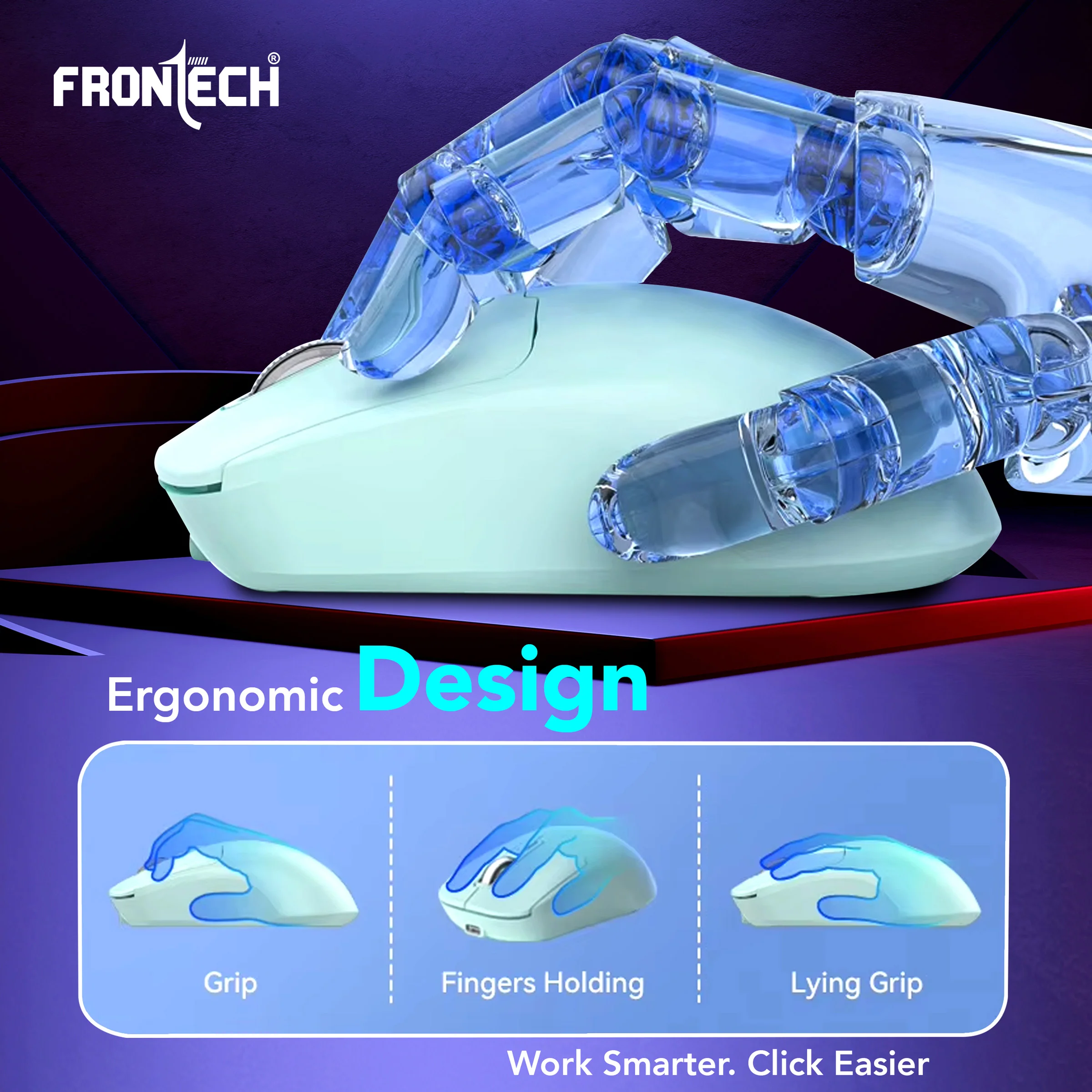Frontech RGB Wireless Optical Mouse|2.4Ghz|1600 DPI| 4 Button Mouse| USB Nano Receiver| Ergonomic Design|1 Year Warranty - Image 5