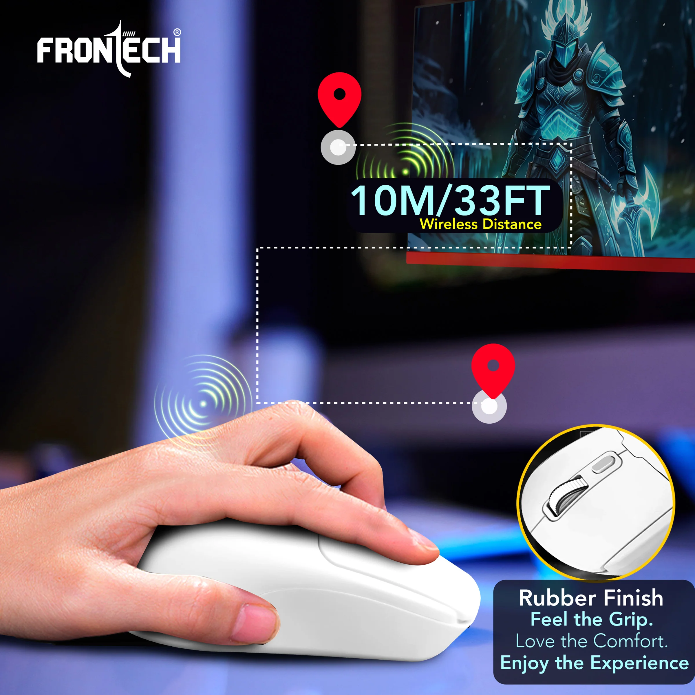 Frontech Wireless RGB Optical Mouse|2.4Ghz|1600 DPI| 4 Button Mouse| USB Nano Receiver| Ergonomic Design|1 Year Warranty - Image 6