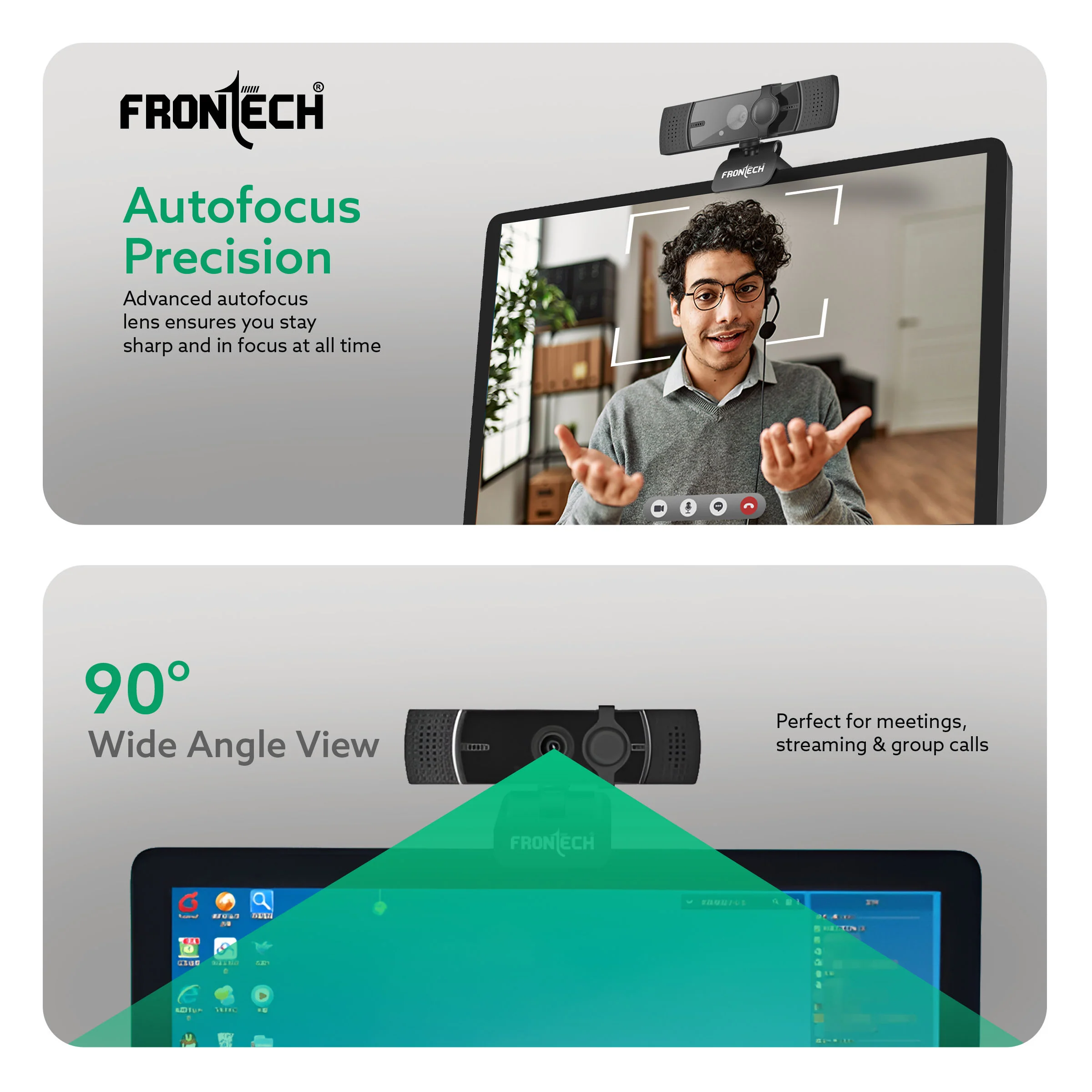 Frontech E-CAM 4K Ultra HD Webcam | 2160P 30FPS | 90° Wide Angle | Privacy Lens Cover | Built-in Mic | USB Plug & Play (FT-2257) - Image 4