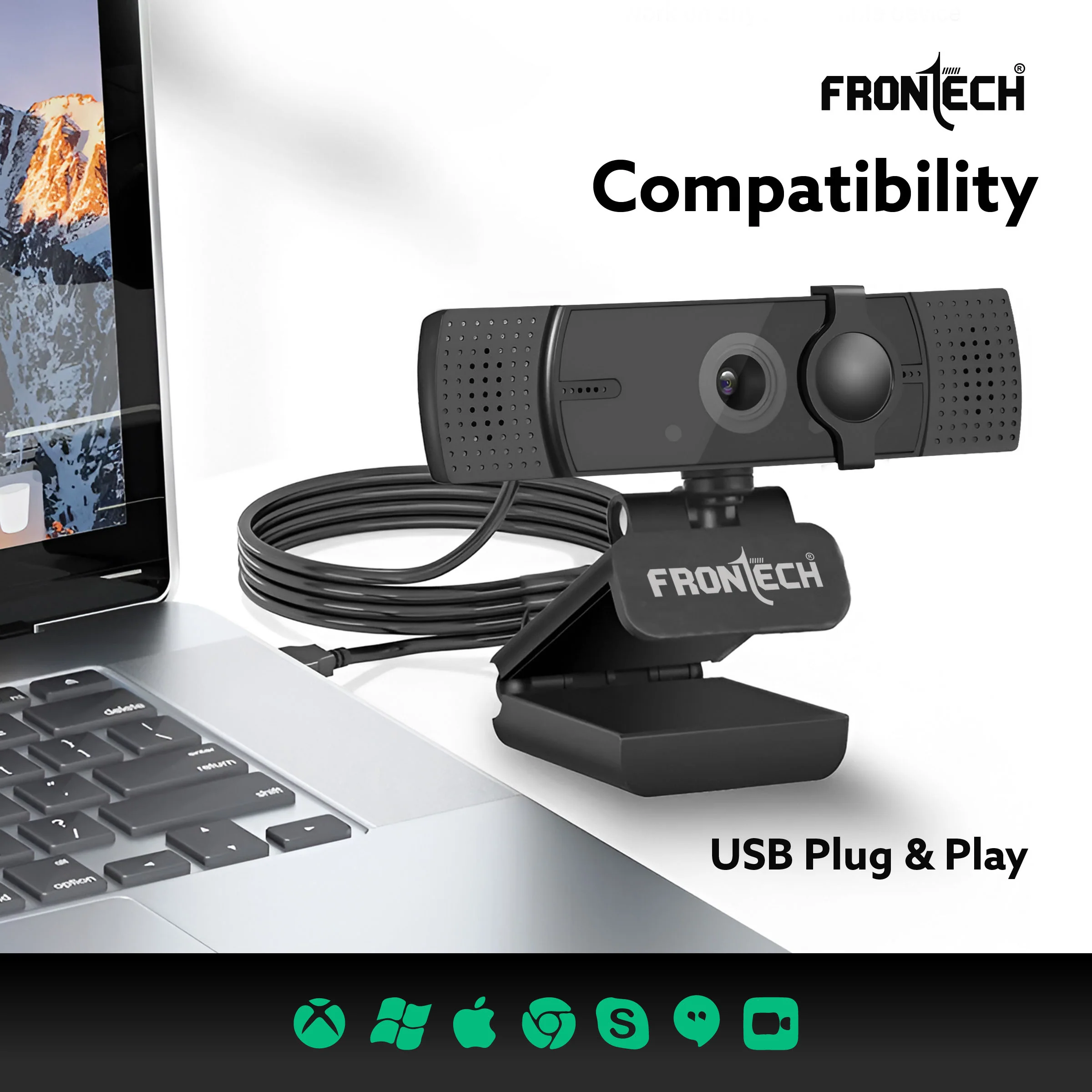 Frontech E-CAM 4K Ultra HD Webcam | 2160P 30FPS | 90° Wide Angle | Privacy Lens Cover | Built-in Mic | USB Plug & Play (FT-2257) - Image 8