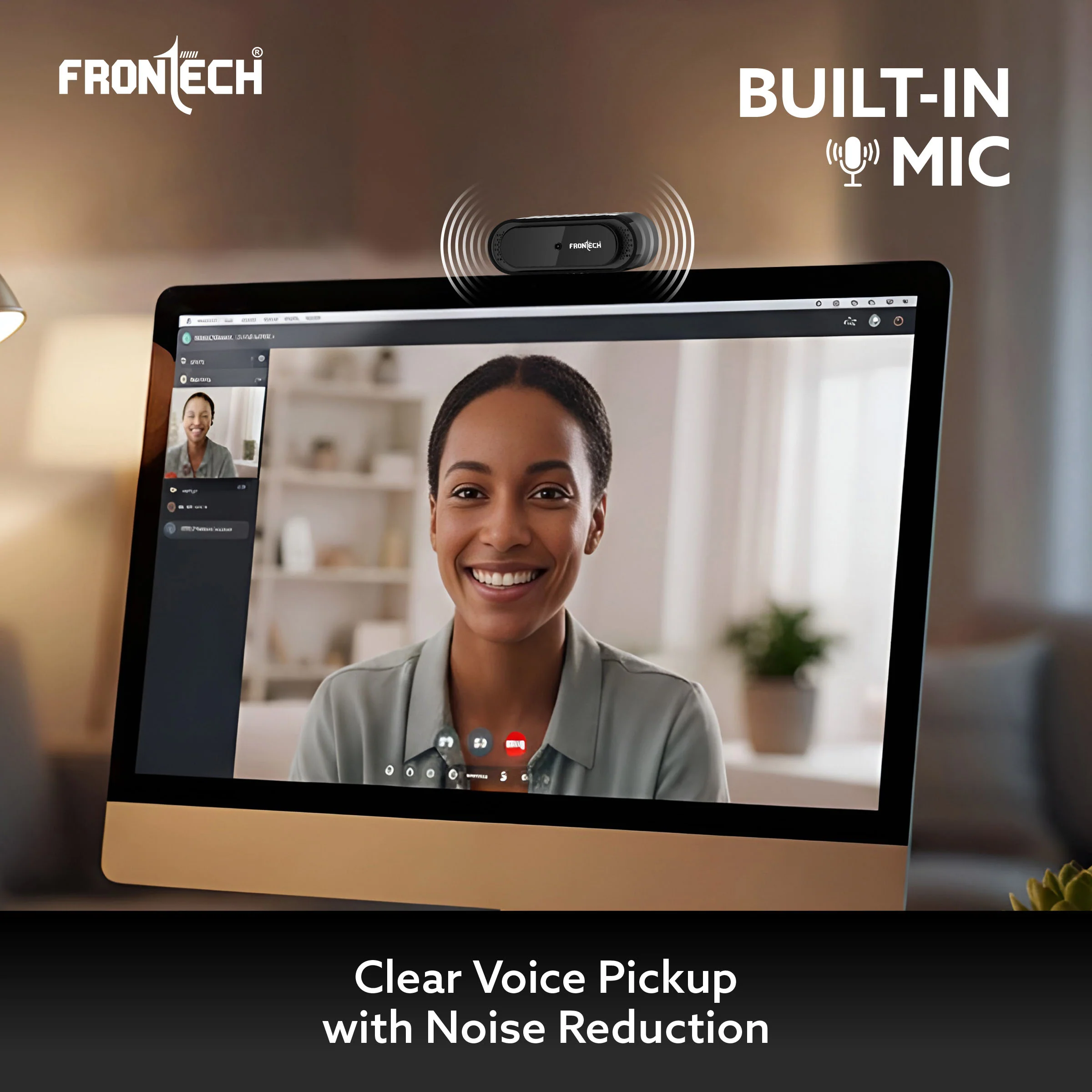 Frontech E-CAM Full HD 1080p Web Cam | 30FPS | Built-in Dual Noise-Reduction Mic | 60° Wide Angle | Plug & Play | 1 Year Warranty (FT-2256 ) - Image 3