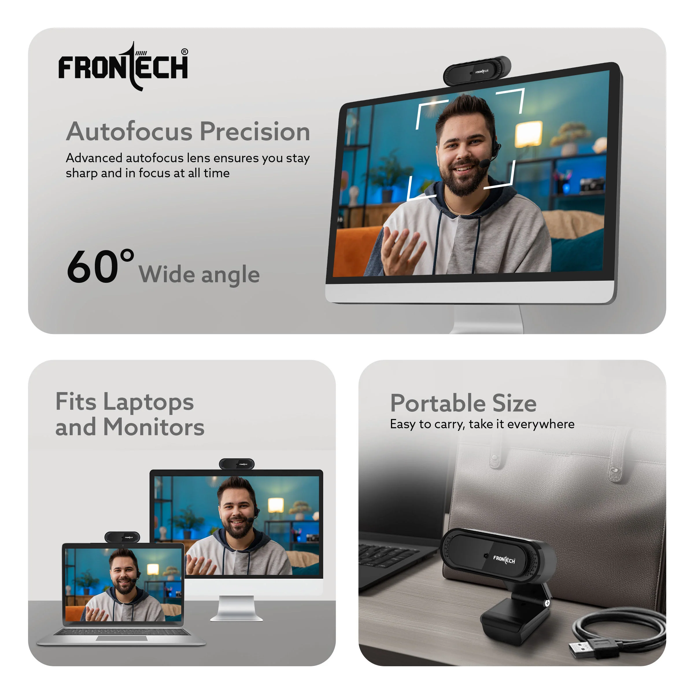 Frontech E-CAM Full HD 1080p Web Cam | 30FPS | Built-in Dual Noise-Reduction Mic | 60° Wide Angle | Plug & Play | 1 Year Warranty (FT-2256 ) - Image 4