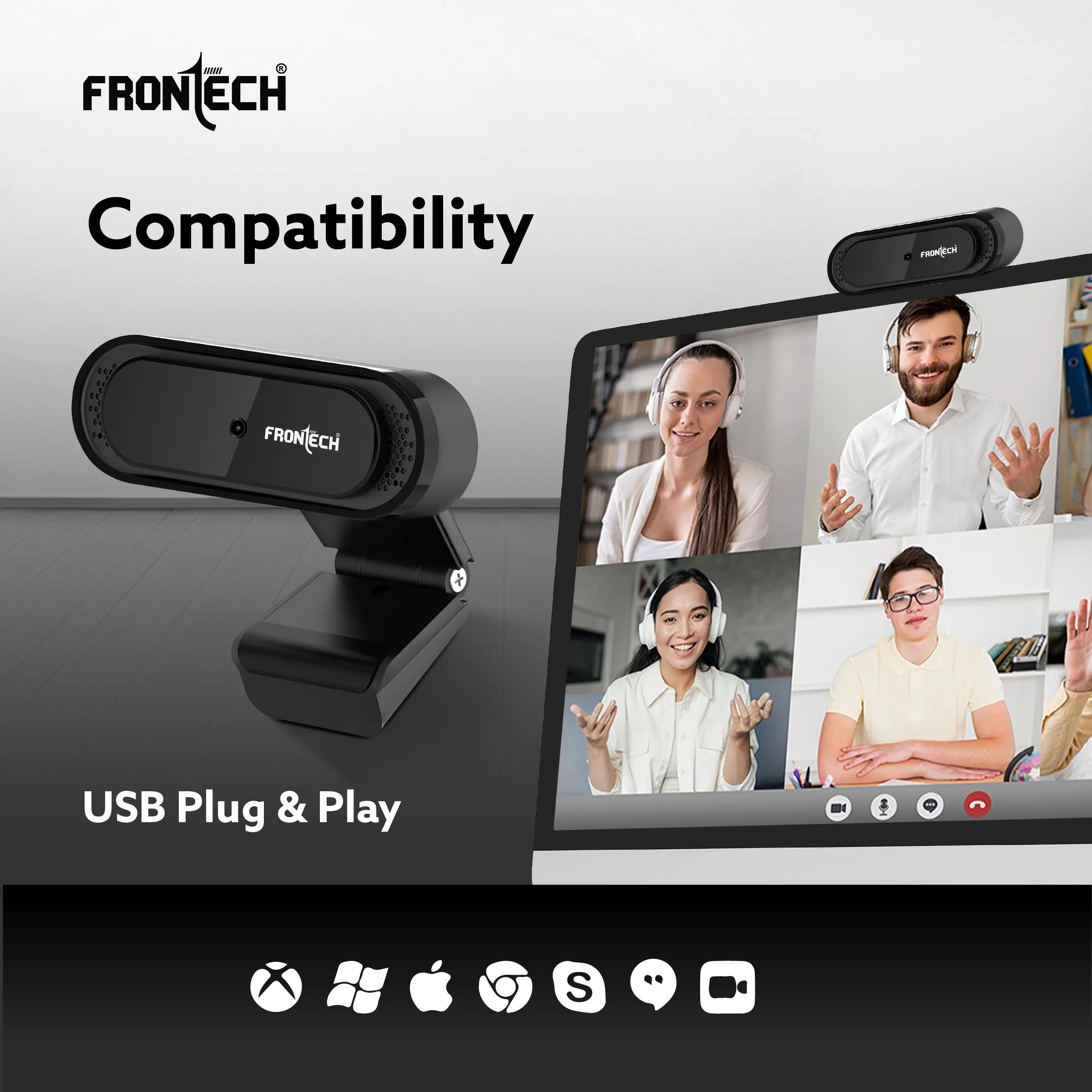 Frontech E-CAM Full HD 1080p Web Cam | 30FPS | Built-in Dual Noise-Reduction Mic | 60° Wide Angle | Plug & Play | 1 Year Warranty (FT-2256 ) - Image 6