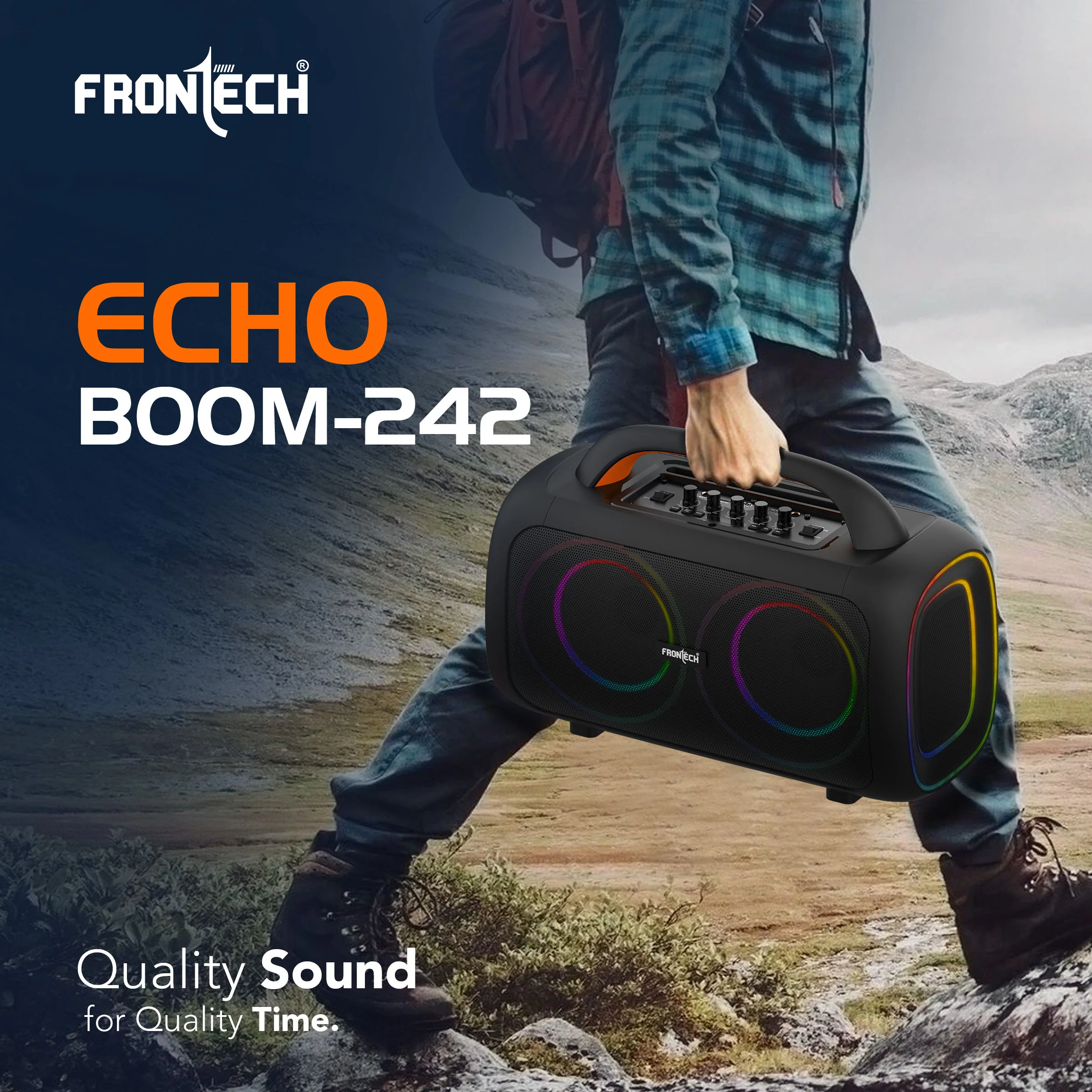 Frontech ECHO BOOM-242 Bluetooth Speaker | 70W | RGB Lighting | BT/FM/USB/TF/MIC | TWS | 1 Year Warranty (SW-0242) - Image 2