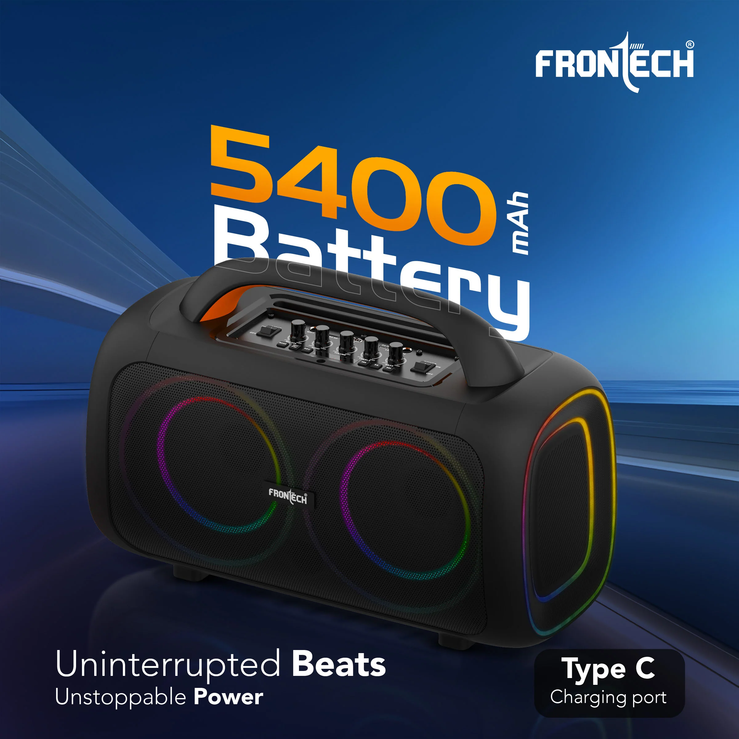 Frontech ECHO BOOM-242 Bluetooth Speaker | 70W | RGB Lighting | BT/FM/USB/TF/MIC | TWS | 1 Year Warranty (SW-0242) - Image 3