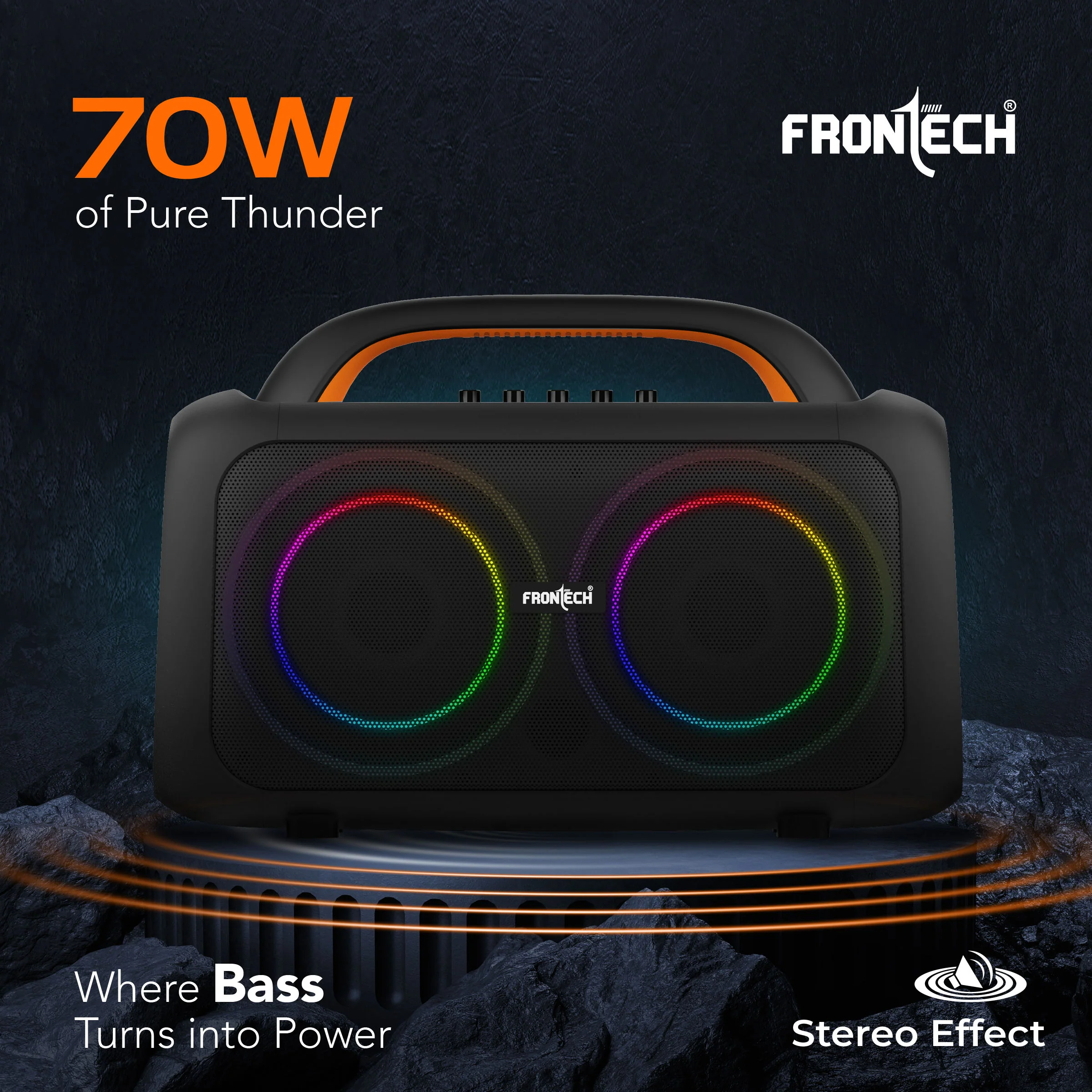 Frontech ECHO BOOM-242 Bluetooth Speaker | 70W | RGB Lighting | BT/FM/USB/TF/MIC | TWS | 1 Year Warranty (SW-0242) - Image 4