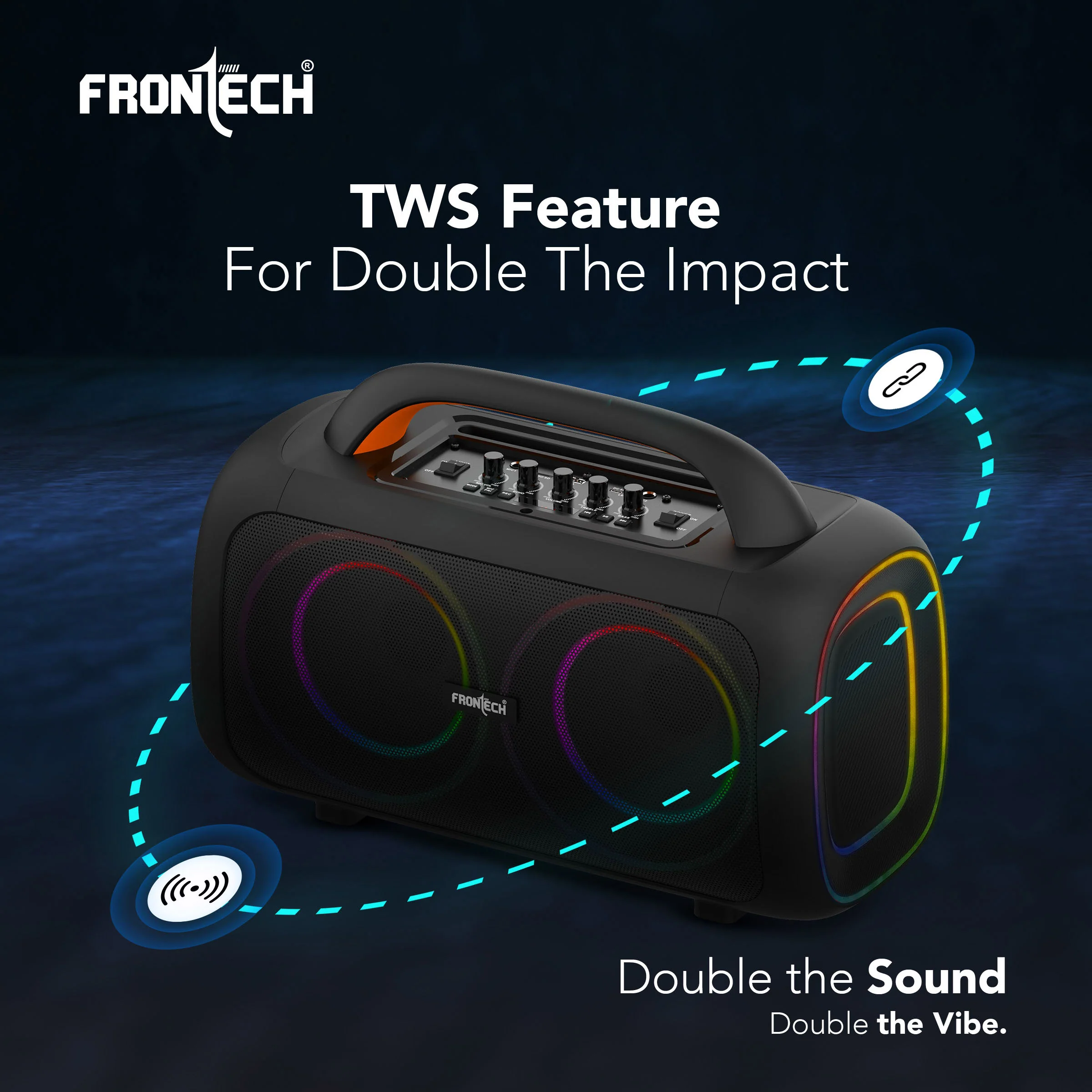 Frontech ECHO BOOM-242 Bluetooth Speaker | 70W | RGB Lighting | BT/FM/USB/TF/MIC | TWS | 1 Year Warranty (SW-0242) - Image 5
