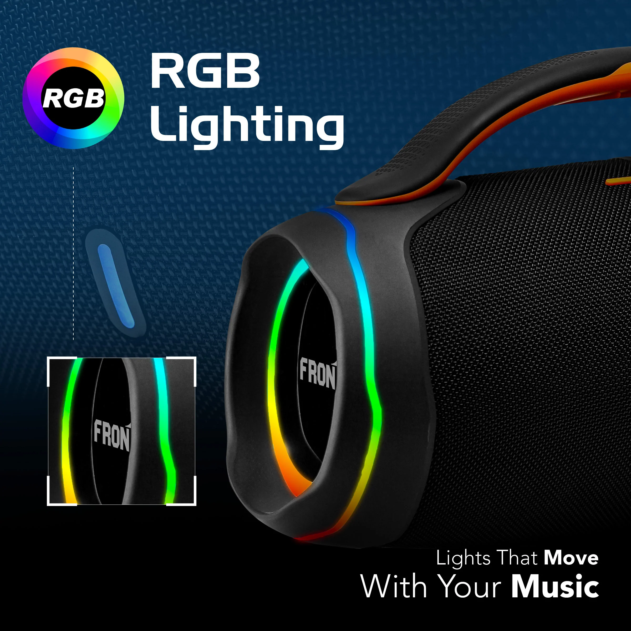 Frontech Echo Boom-253 120W Portable Bluetooth Speaker | Deep Bass| 10000mAh Battery with Reverse Charge| Stylish Rubber Finish| RGB Lights | TWS, FM, AUX, USB & TF Card | 1 Year Warranty (SW-0253) - Image 8