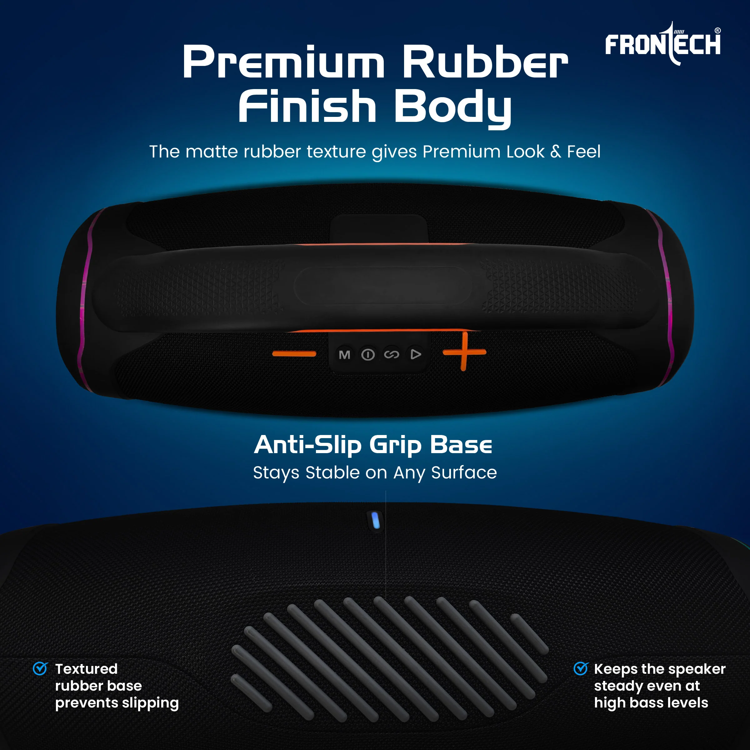 Frontech Echo Boom-253 120W Portable Bluetooth Speaker | Deep Bass| 10000mAh Battery with Reverse Charge| Stylish Rubber Finish| RGB Lights | TWS, FM, AUX, USB & TF Card | 1 Year Warranty (SW-0253) - Image 9