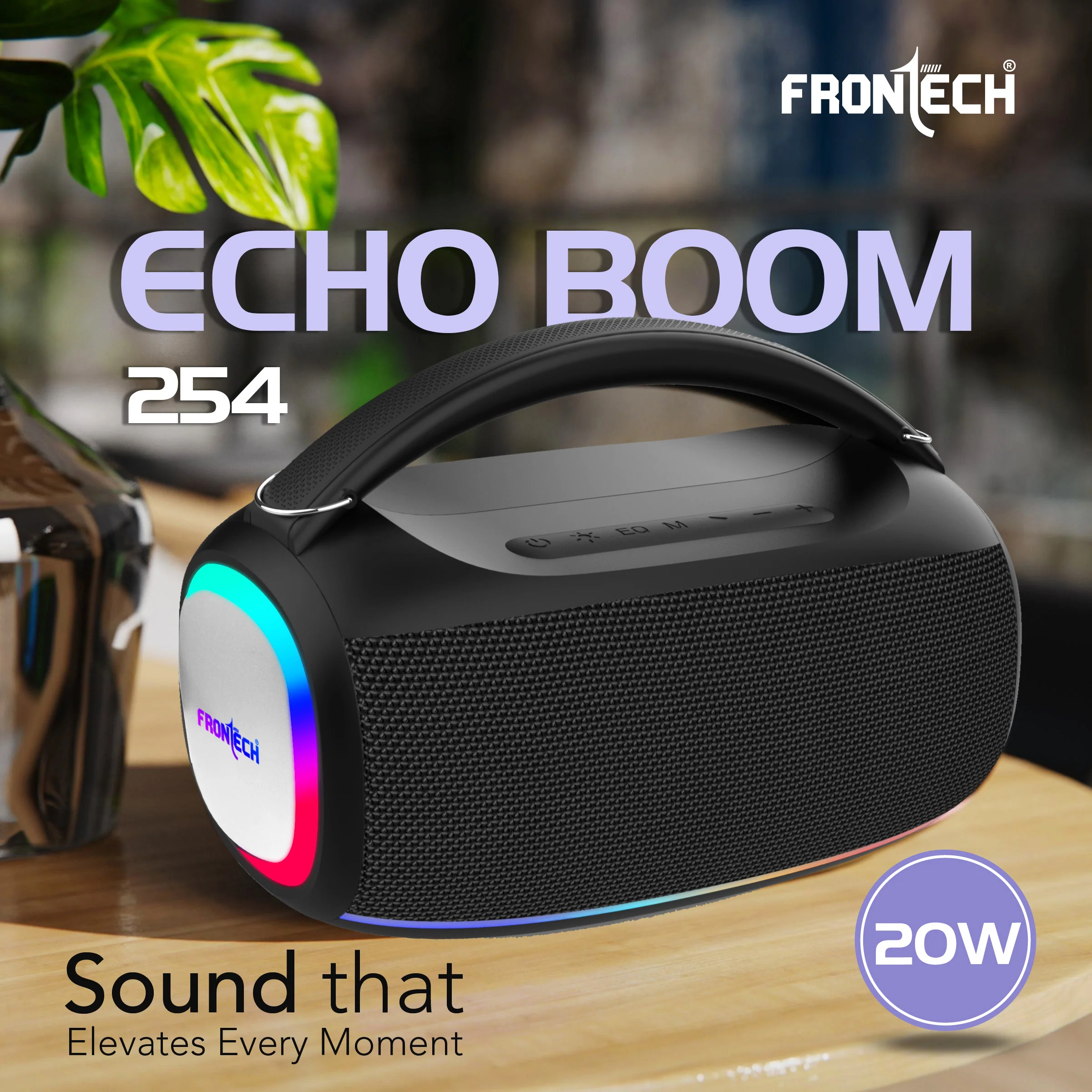 Frontech Echo Boom-254 | 20W Bluetooth Speaker with RGB Lights | True Wireless Stereo (TWS), Bluetooth 5.1, FM Radio | Powerful Bass, Portable Design, USB/TF/AUX | 3000mAh Battery | 1 Year Warranty (SW-0254) - Image 2