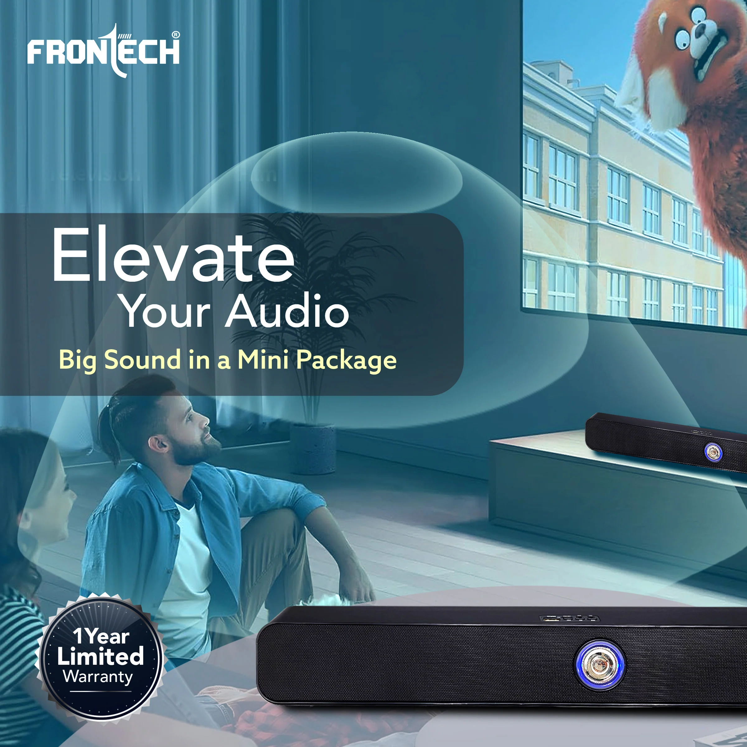 FRONTECH ECHOLITE-71 Mini Soundbar: 40W Bluetooth 5.0 Portable Home Theater Speaker with AUX/USB/TF Card & 2400mAh Battery. (SW-0071) - Image 8