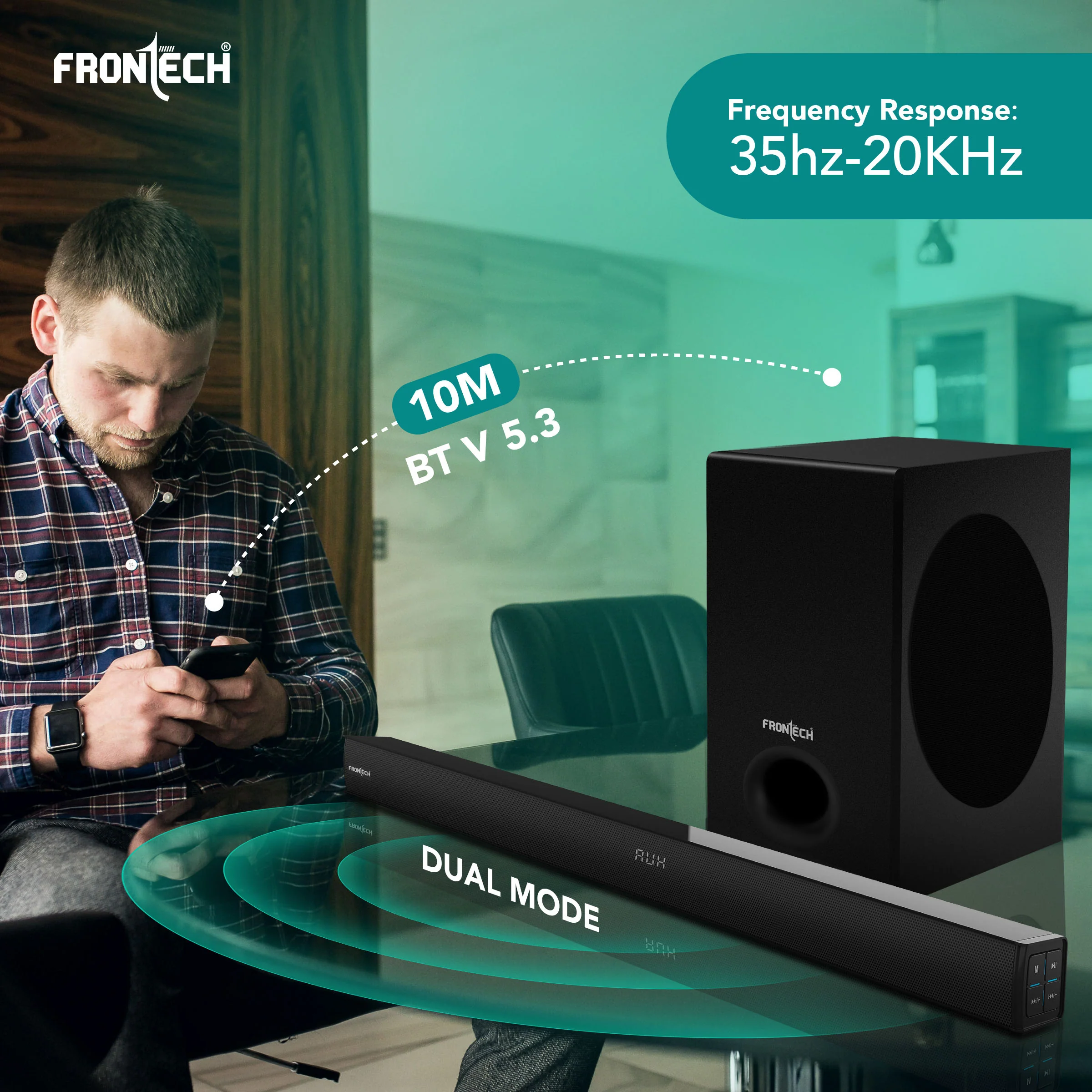 Frontech EchoMax-262 | 2.1 Channel Soundbar with Subwoofer | 265W Output | BT 5.3/HDMI/Optical/USB & AUX Connectivity (SW-0262) - Image 4
