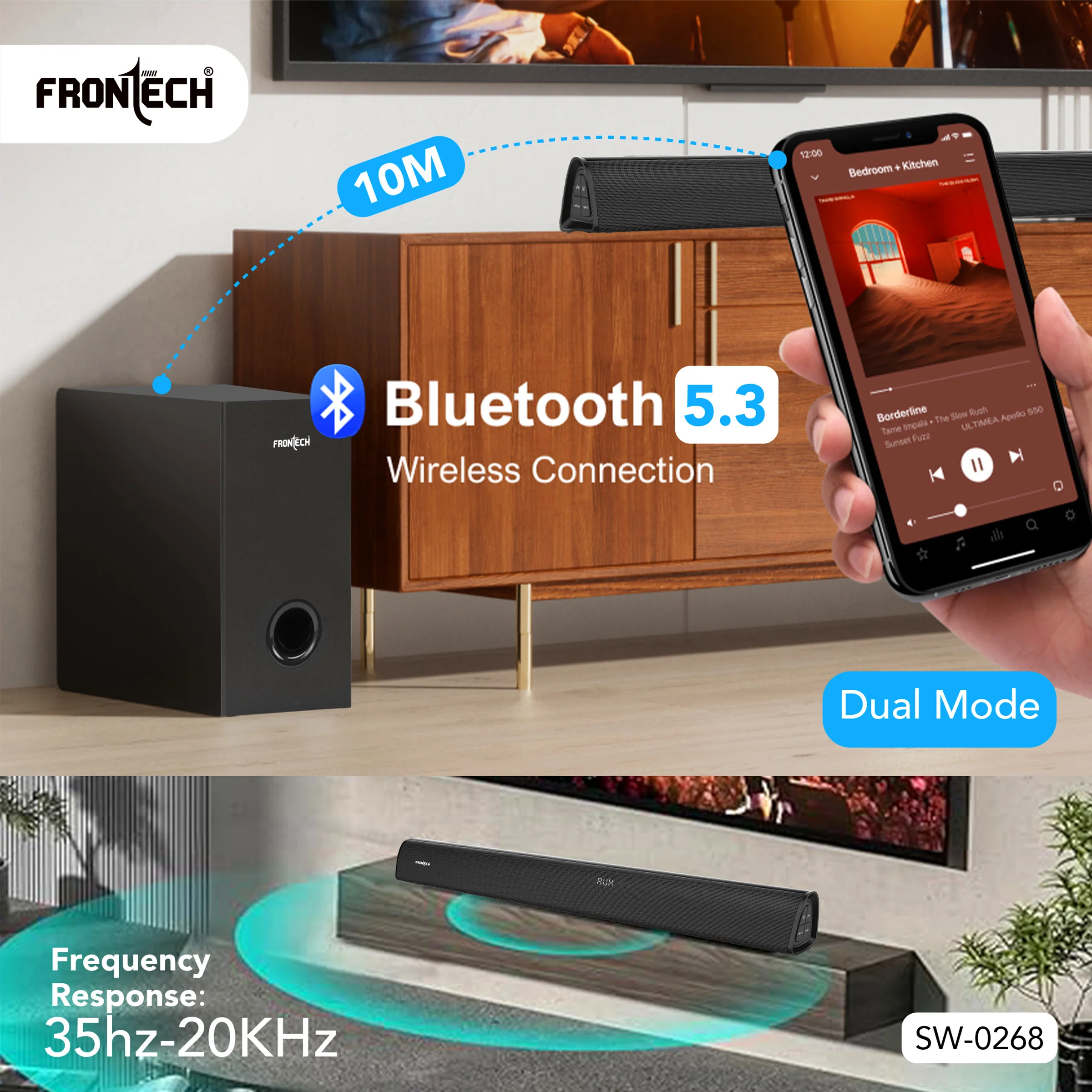 Frontech ECHOMAX-268 2.1 Soundbar System | 240W Power | Bluetooth 5.3 | HDMI ARC | Optical Audio | Deep Bass with Wired Subwoofer and Remote (SW-0268) - Image 4
