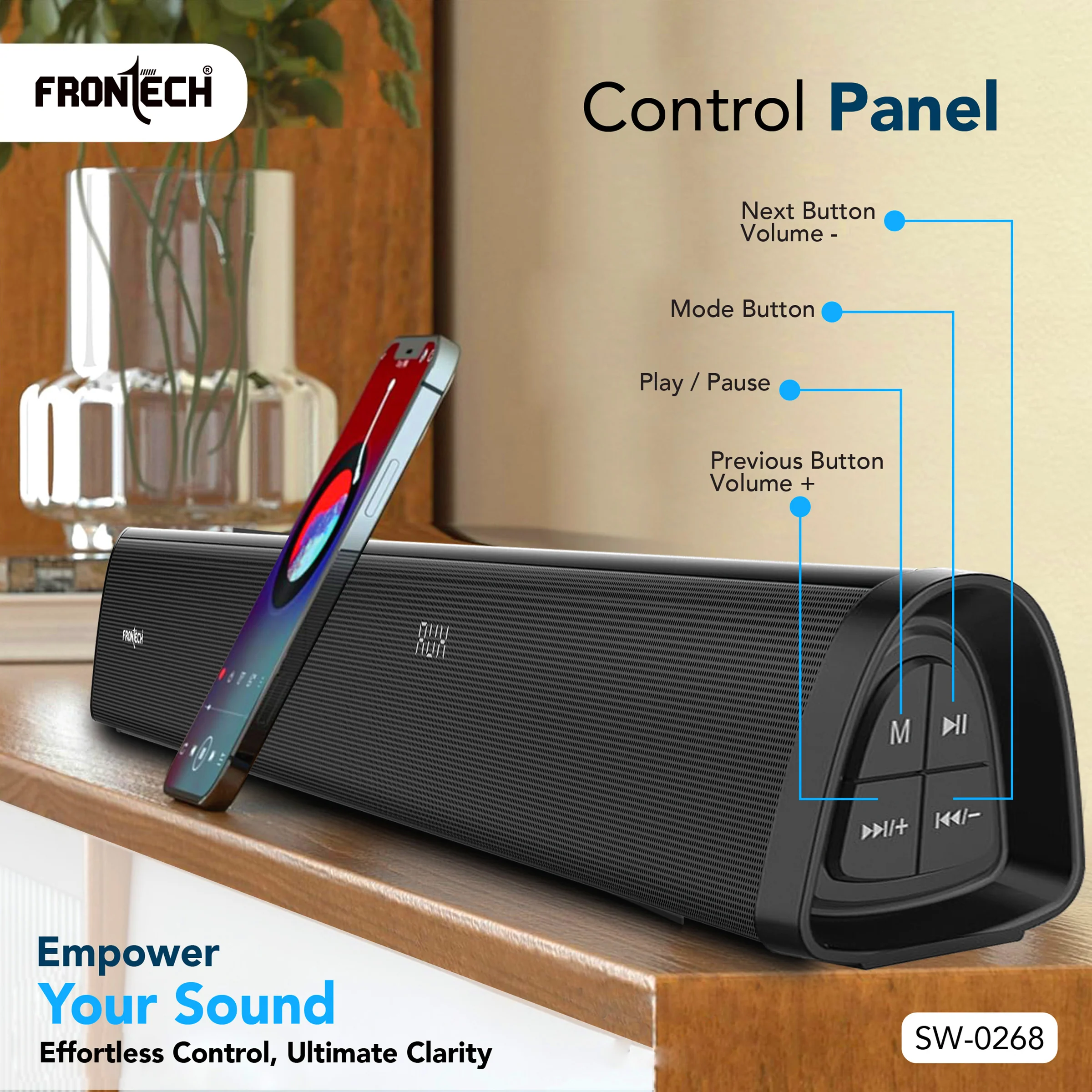 Frontech ECHOMAX-268 2.1 Soundbar System | 240W Power | Bluetooth 5.3 | HDMI ARC | Optical Audio | Deep Bass with Wired Subwoofer and Remote (SW-0268) - Image 6