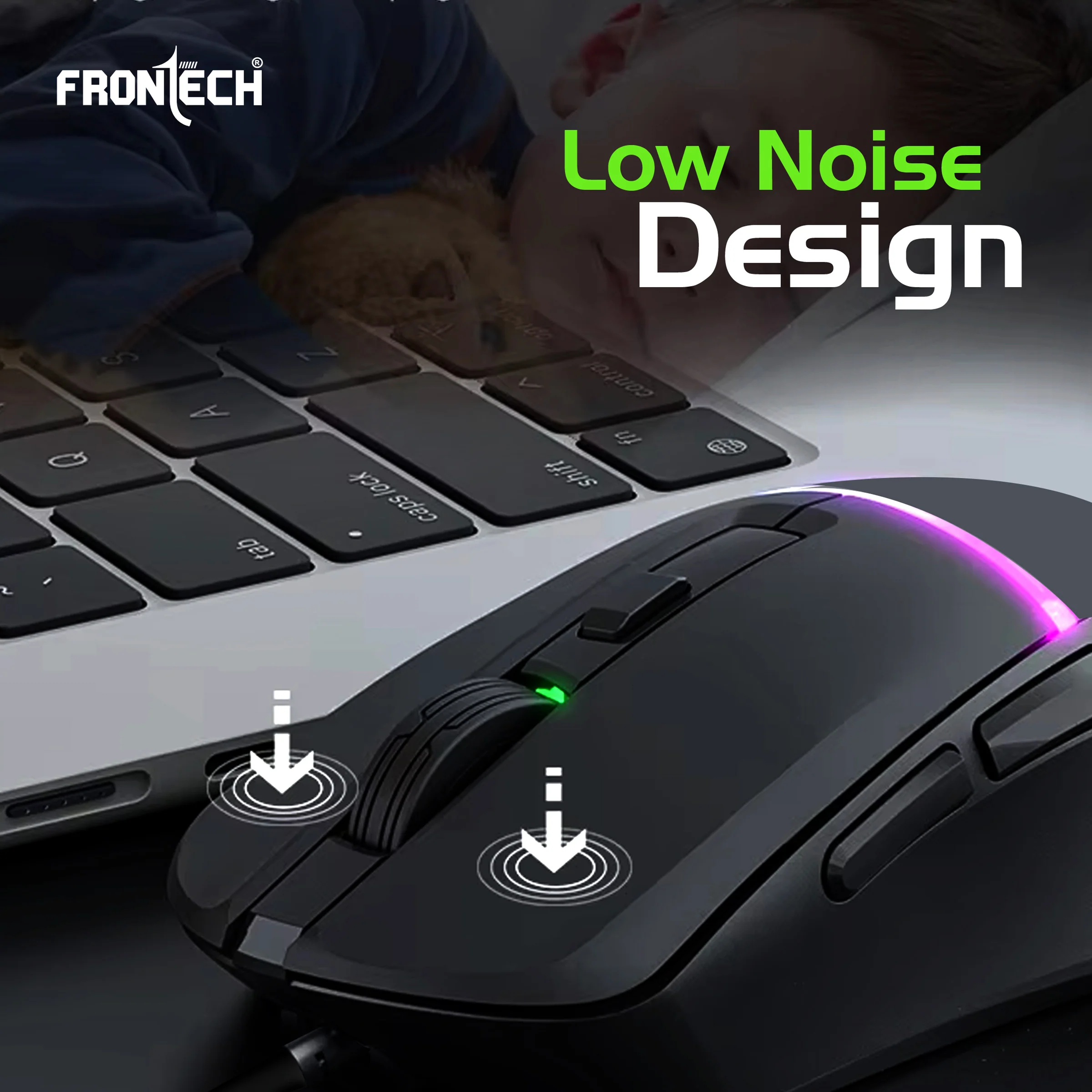Frontech Wired RGB Gaming Mouse|USB Plug & Play|1.5m Braided Cable|7200 DPI|6 Button Mouse| Ergonomic Design|1 Year Warranty - Image 7