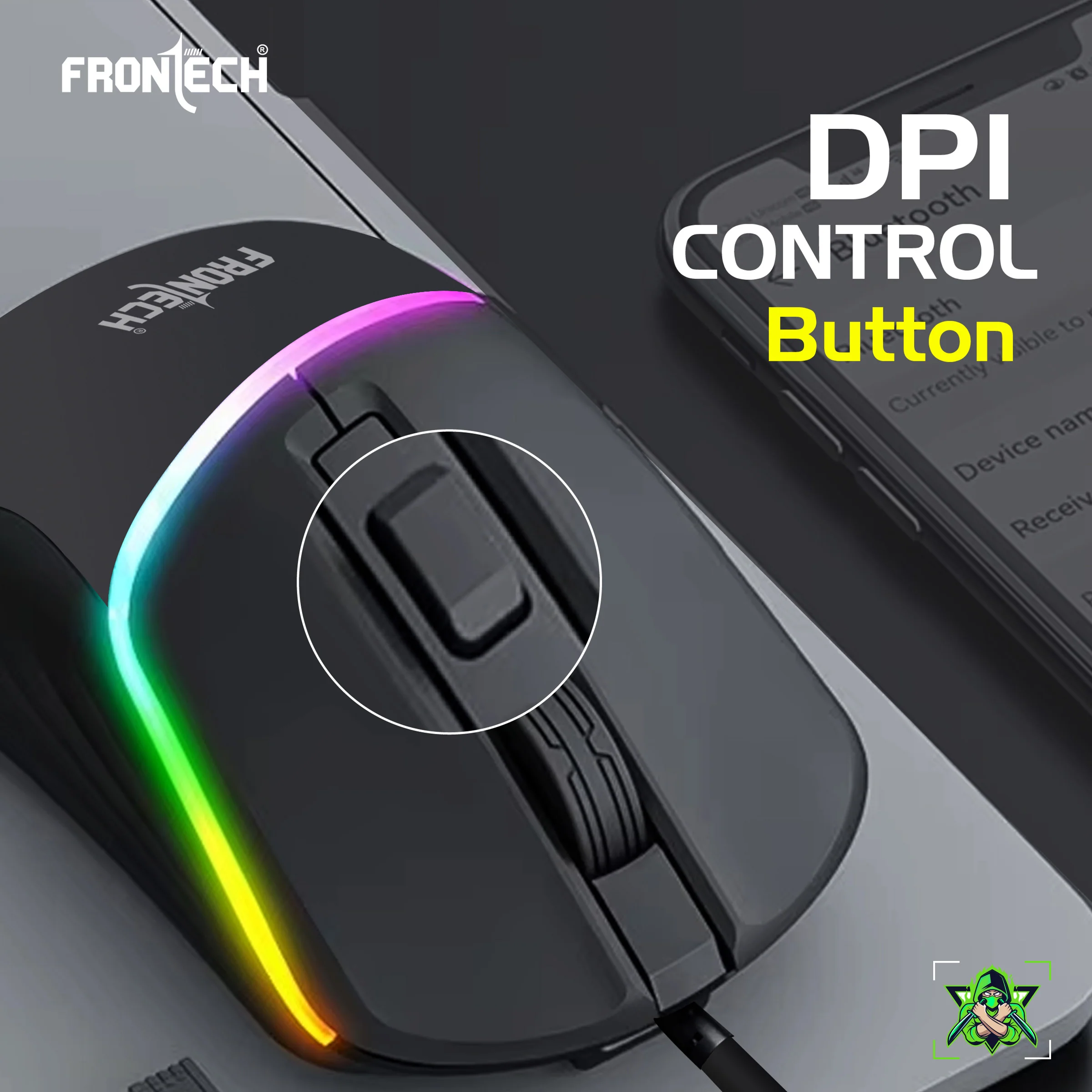 Frontech Wired RGB Gaming Mouse|USB Plug & Play|1.5m Braided Cable|7200 DPI|6 Button Mouse| Ergonomic Design|1 Year Warranty - Image 8