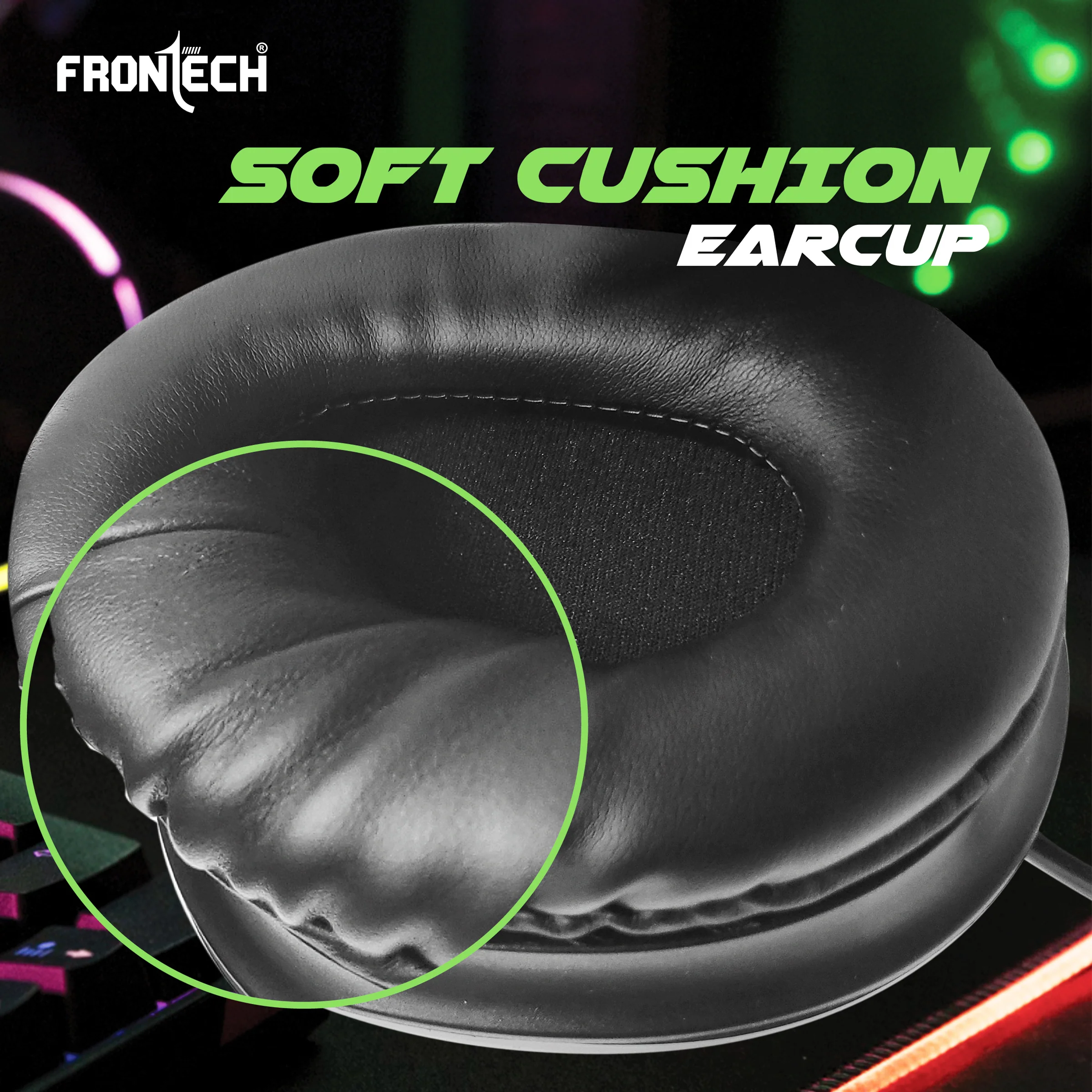 Frontech Gaming Headset with RGB Lights | 50mm Driver | Noise-Cancelling Mic | Volume Control | 3.5mm + USB for RGB | Soft Cushions (HF-0015) - Image 6