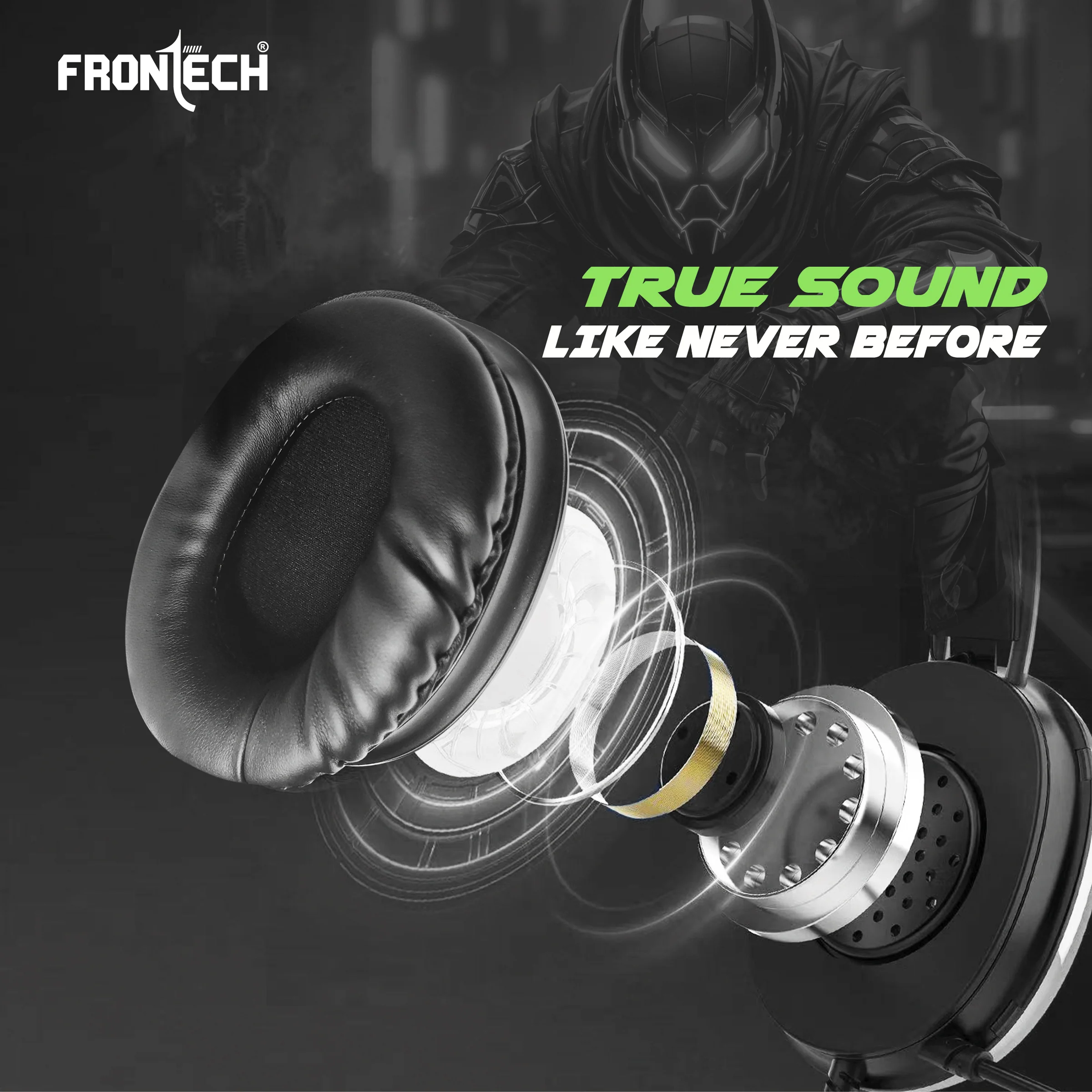 Frontech Gaming Headset with RGB Lights | 50mm Driver | Noise-Cancelling Mic | Volume Control | 3.5mm + USB for RGB | Soft Cushions (HF-0015) - Image 7