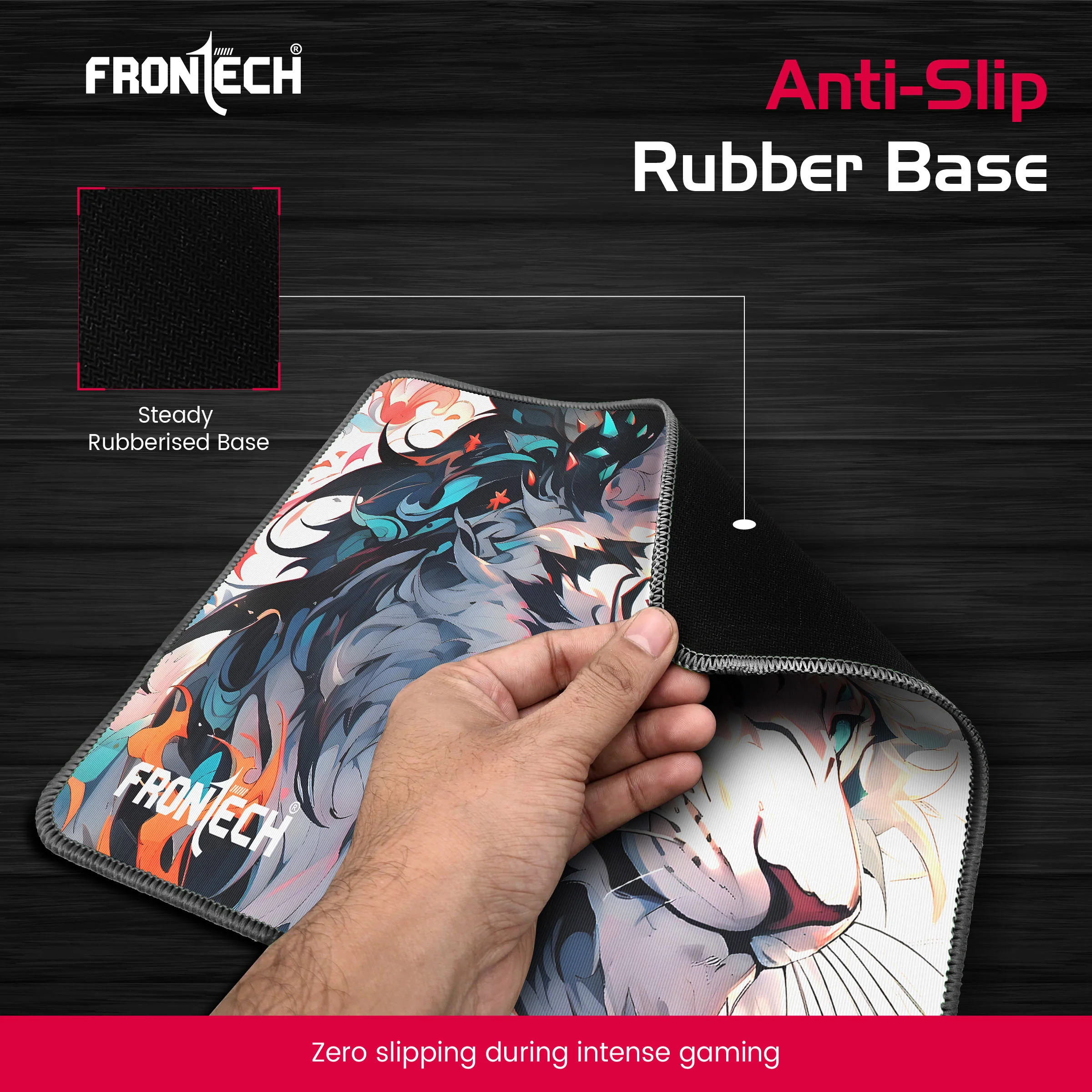 Frontech Gaming Mouse Pad | 300mm x 250mm x 2mm | Ultra-Smooth Micro-Textured Surface | Non-Slip Rubber Base | Stitched Edges | Grey (MSP-0063C) - Image 3