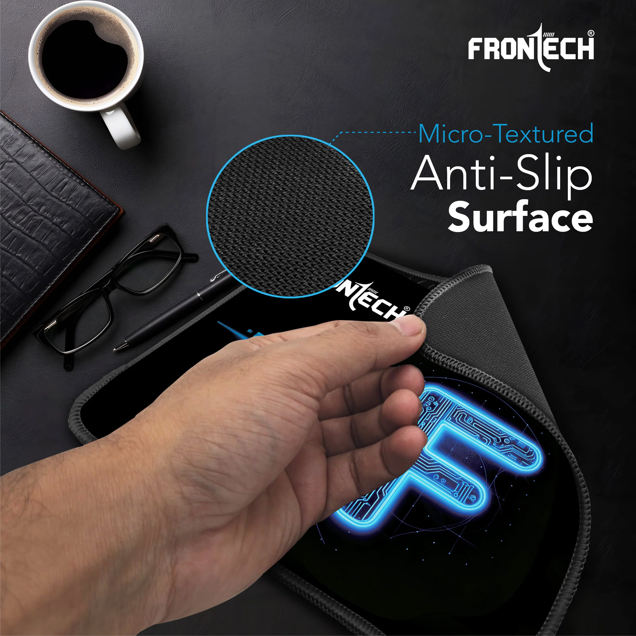 Frontech Gaming Mouse Pad | Water Resistant | Anti-Slip Base | Stitched Edges | 232mm x 182mm x 2mm | Blue (MSP-0062B) - Image 5