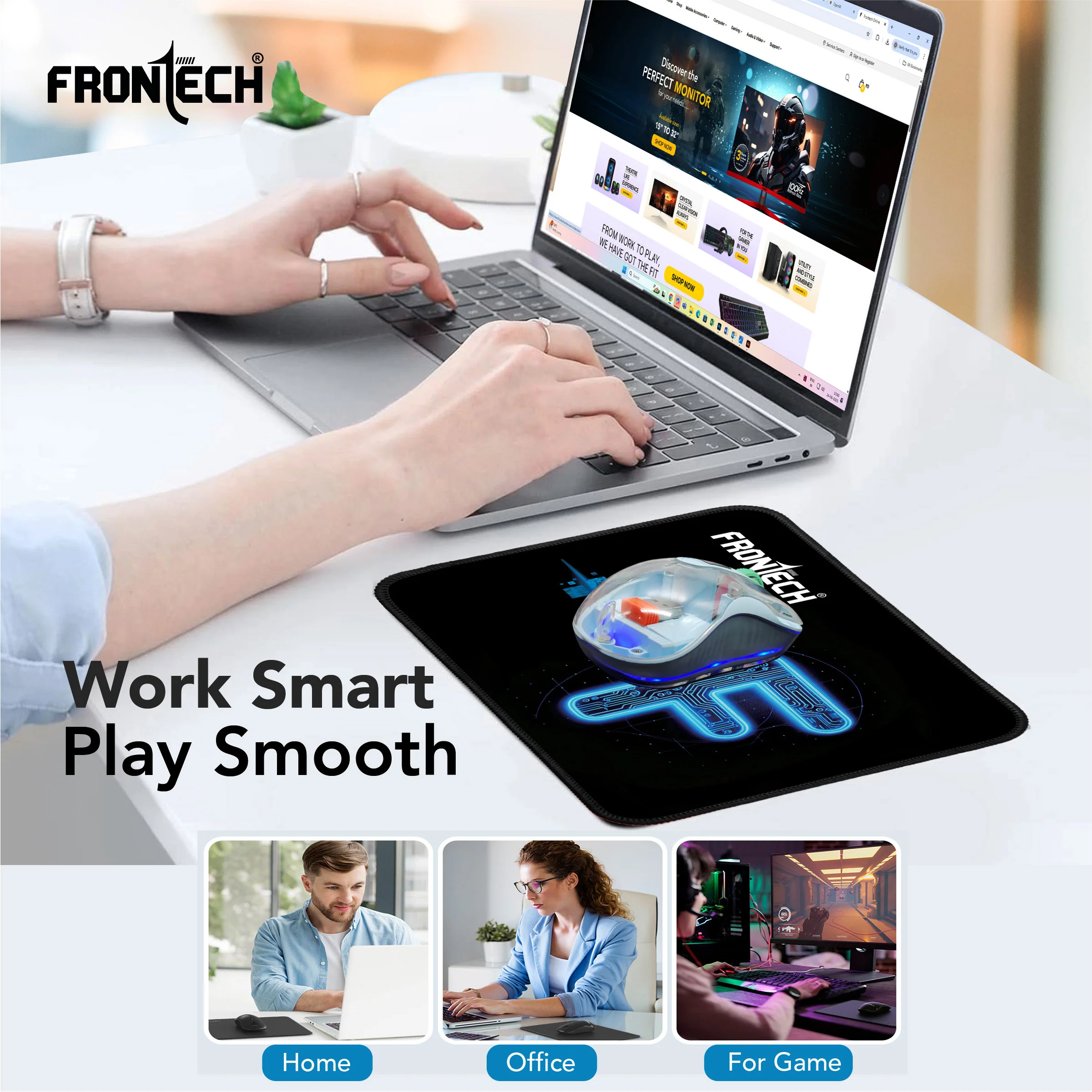 Frontech Gaming Mouse Pad | Water Resistant | Anti-Slip Base | Stitched Edges | 232mm x 182mm x 2mm | Blue (MSP-0062B) - Image 7