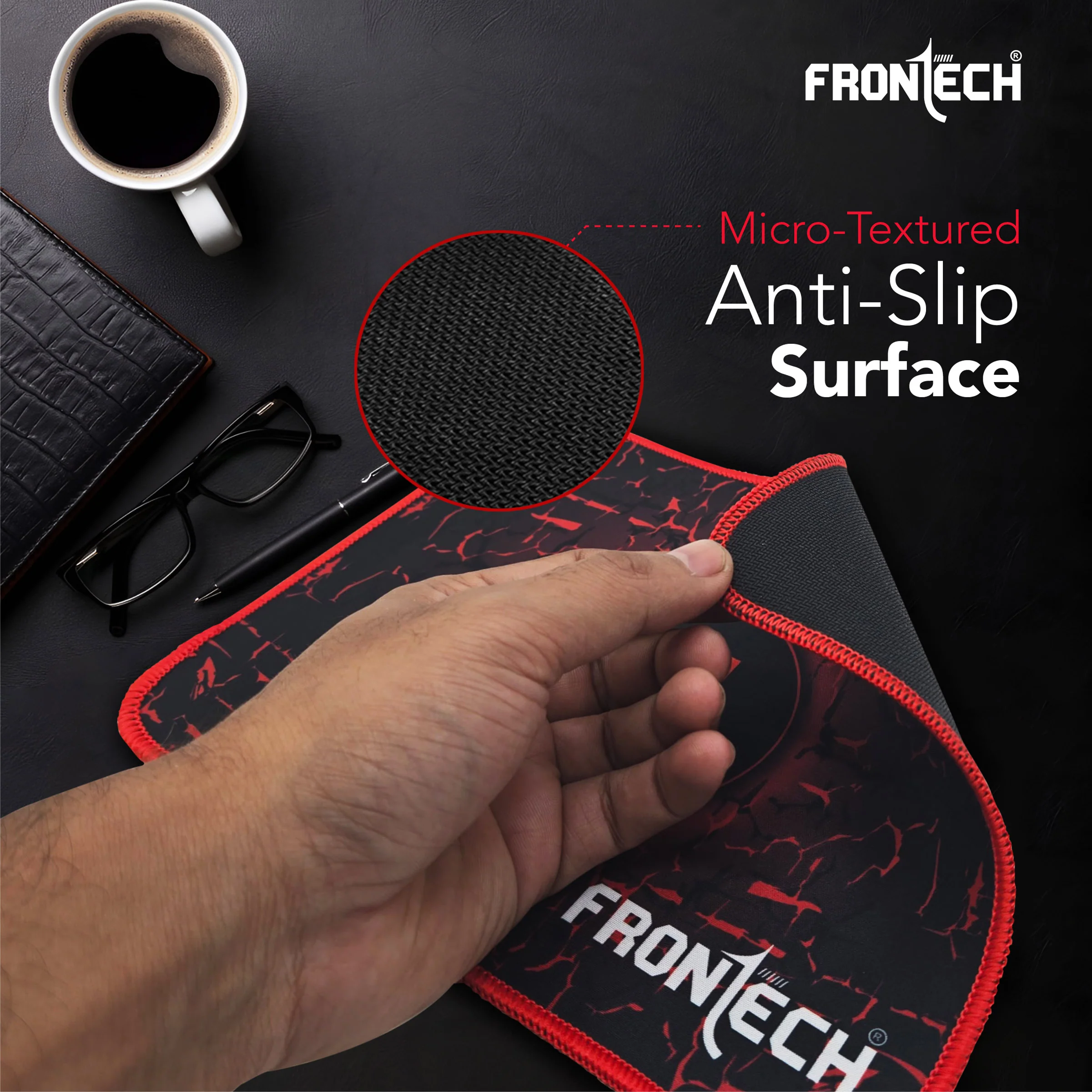 Frontech Gaming Mouse Pad | Water Resistant | Anti-Slip Base | Stitched Edges | 232mm x 182mm x 2mm | Red/Black (MSP-0062) - Image 5