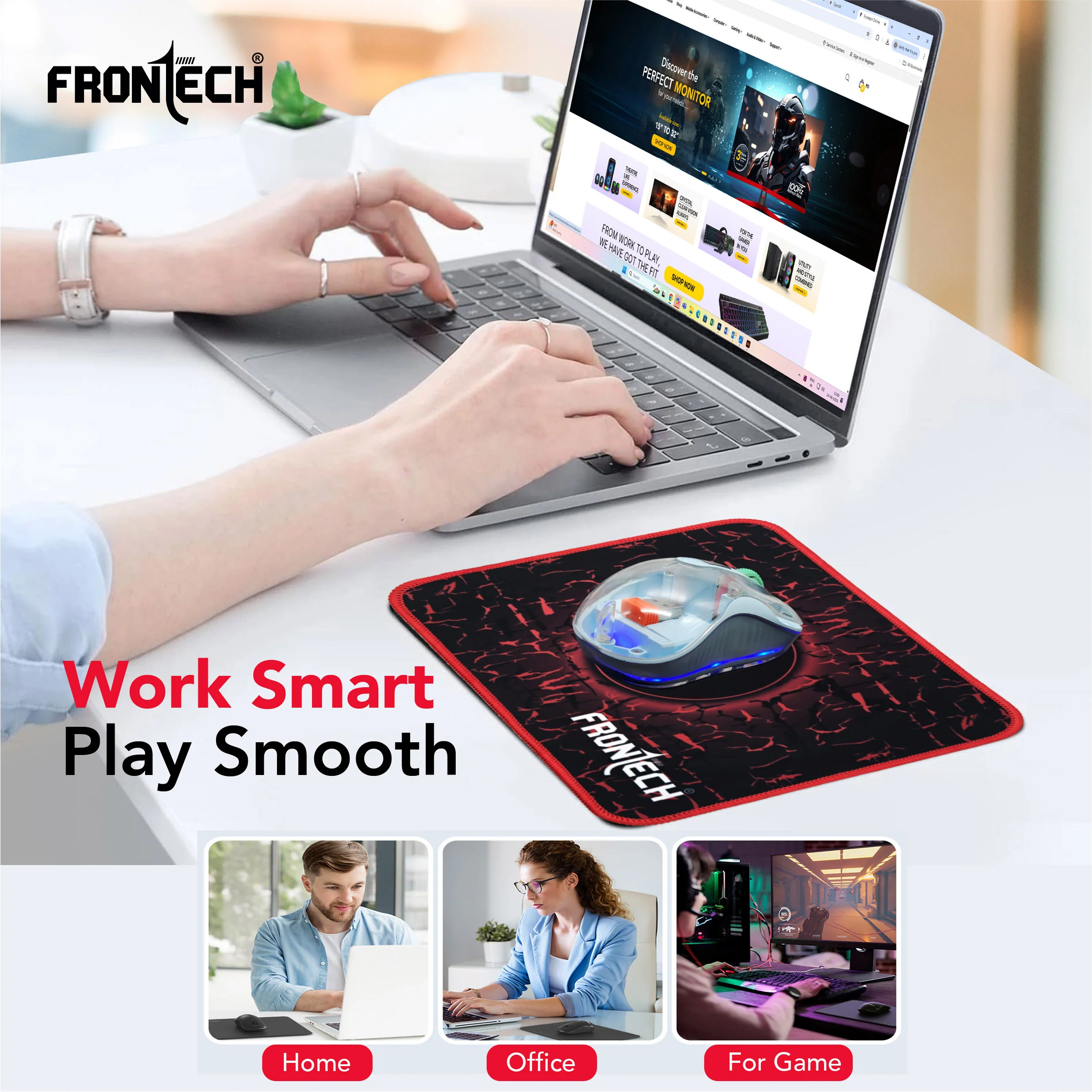 Frontech Gaming Mouse Pad | Water Resistant | Anti-Slip Base | Stitched Edges | 232mm x 182mm x 2mm | Red/Black (MSP-0062) - Image 7