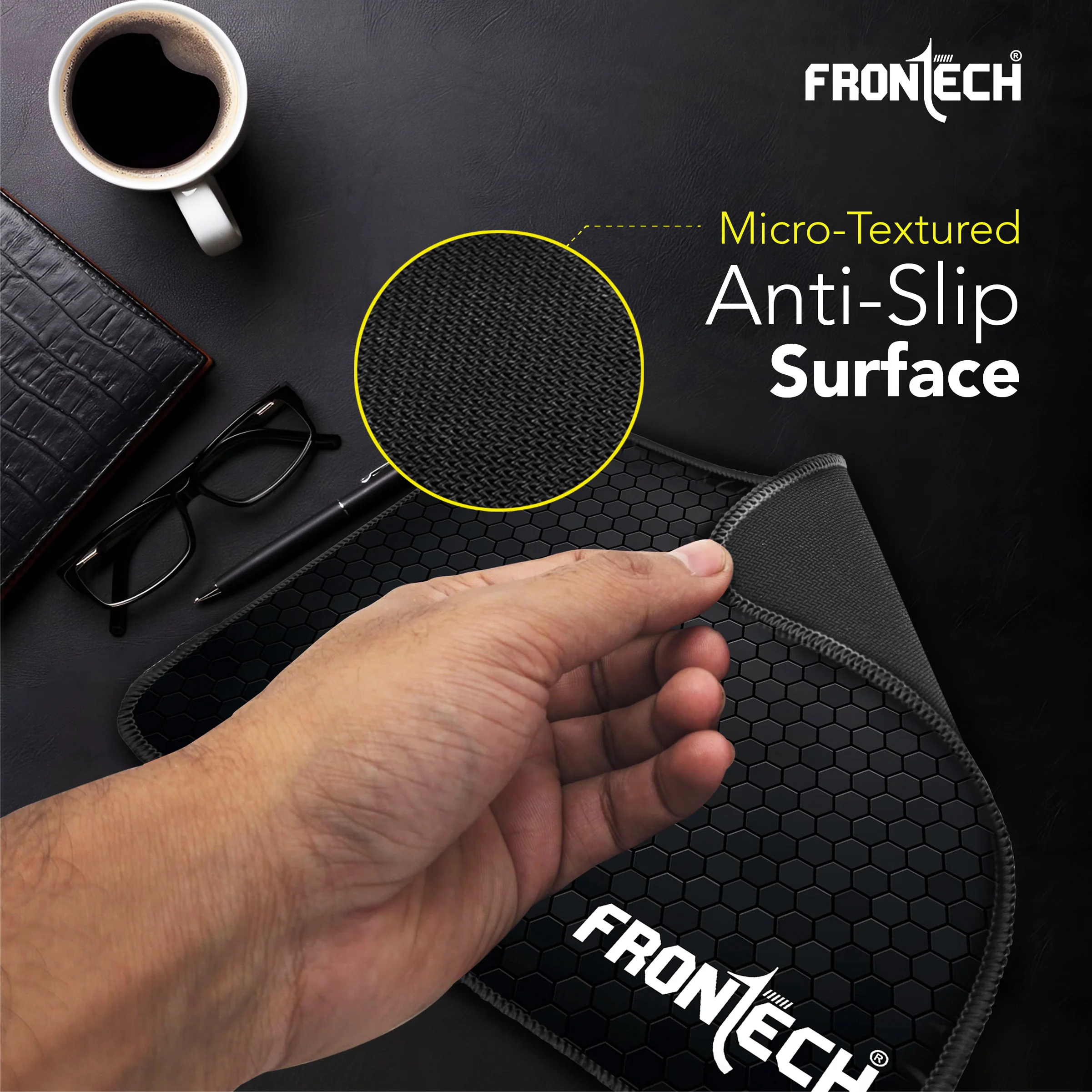 Frontech Gaming Mouse Pad | Water Resistant | Anti-Slip Base | Stitched Edges | 232mm x 182mm x 2mm | Black (MSP-0062A) - Image 5