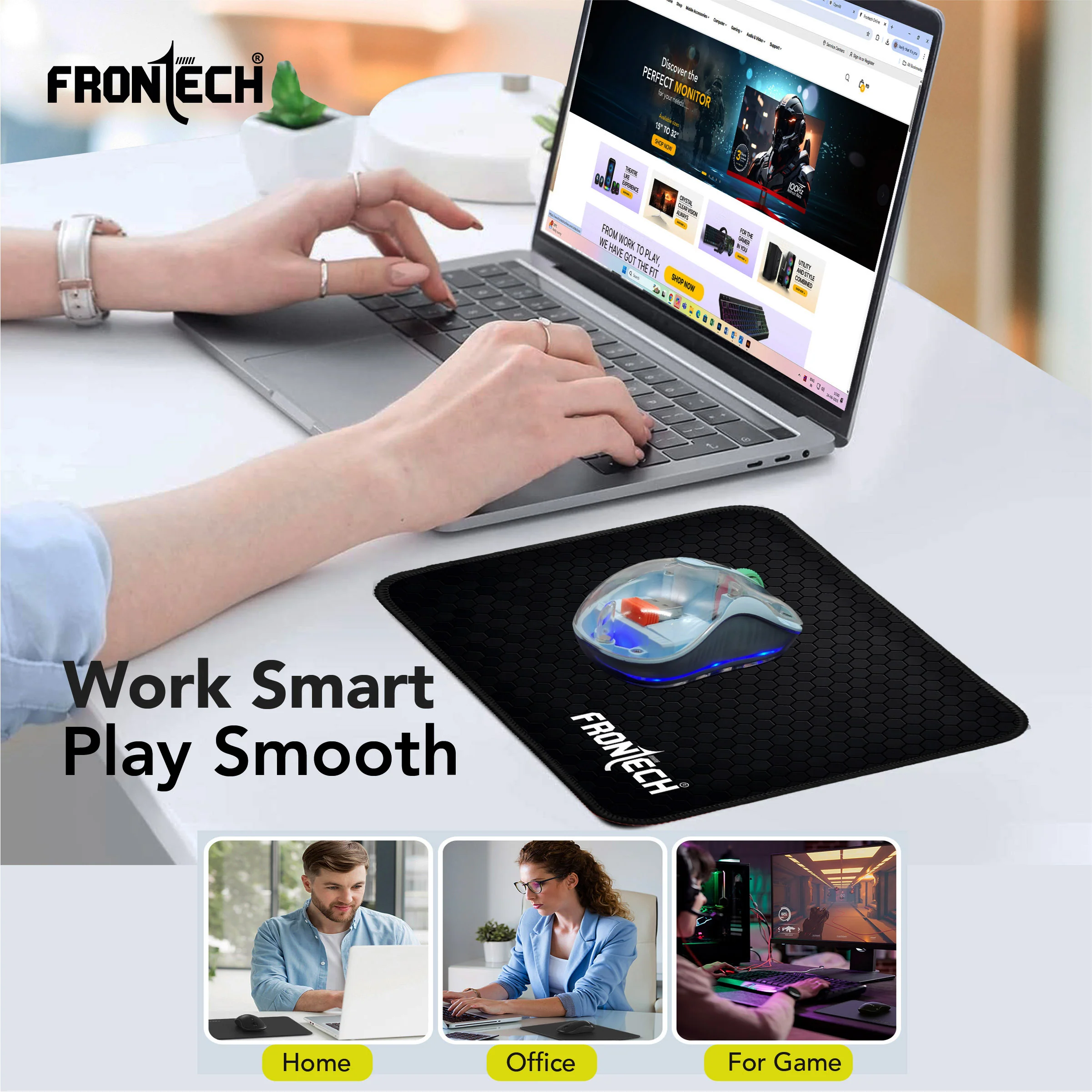 Frontech Gaming Mouse Pad | Water Resistant | Anti-Slip Base | Stitched Edges | 232mm x 182mm x 2mm | Black (MSP-0062A) - Image 7