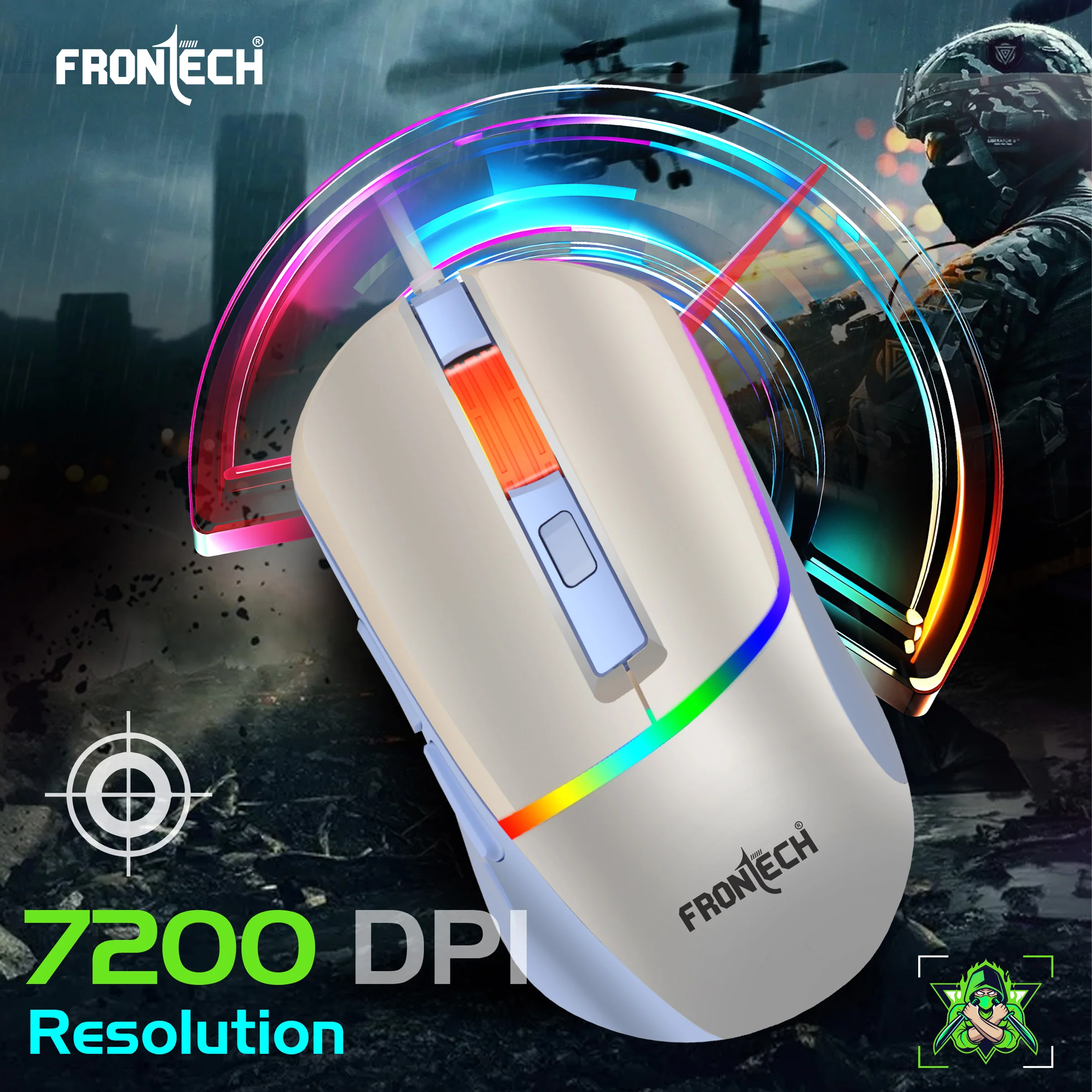 Frontech Wired RGB Gaming Mouse|USB Plug & Play|1.5m Braided Cable|7200 DPI|6 Button Mouse| Ergonomic Design|1 Year Warranty - Image 6