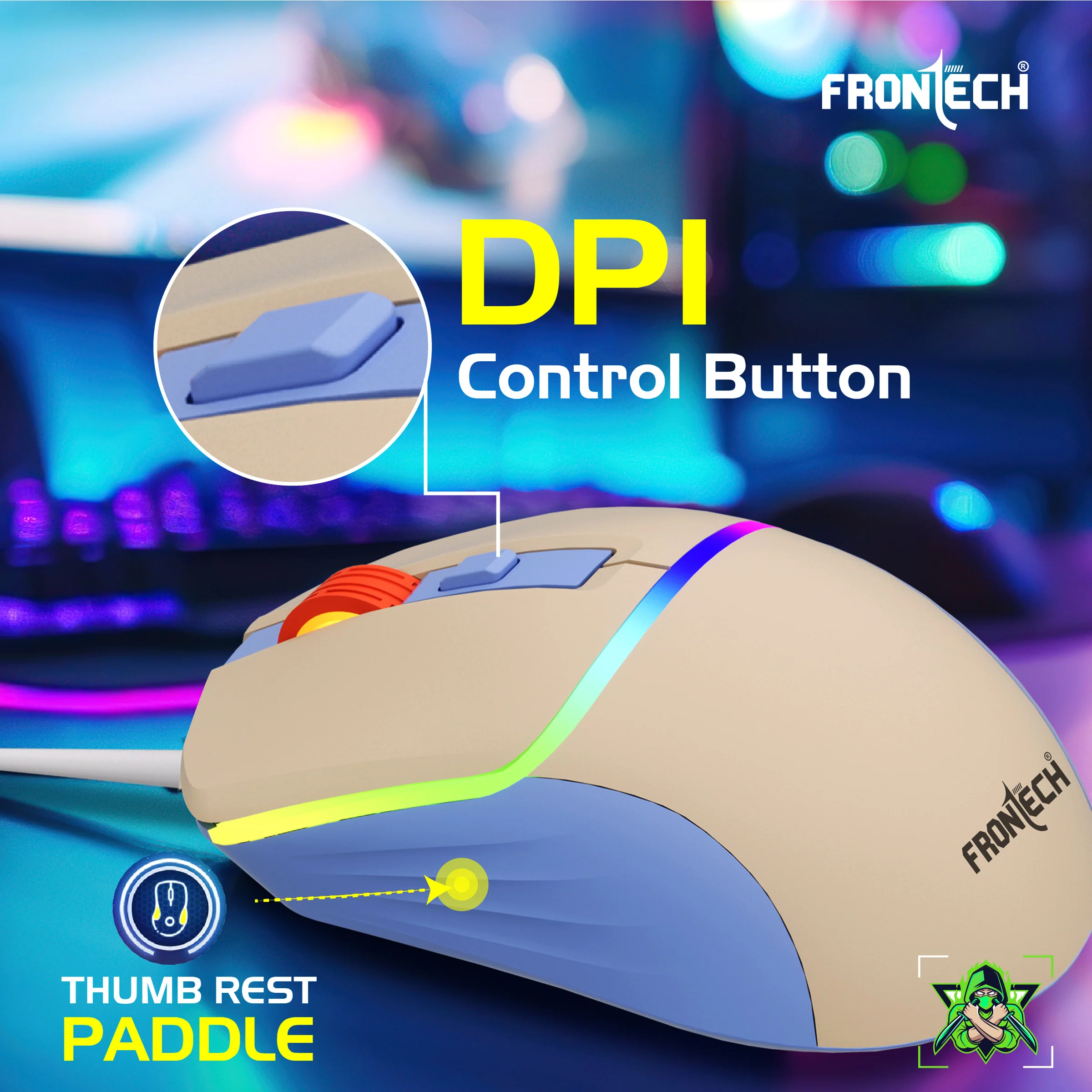 Frontech Wired RGB Gaming Mouse|USB Plug & Play|1.5m Braided Cable|7200 DPI|6 Button Mouse| Ergonomic Design|1 Year Warranty - Image 8