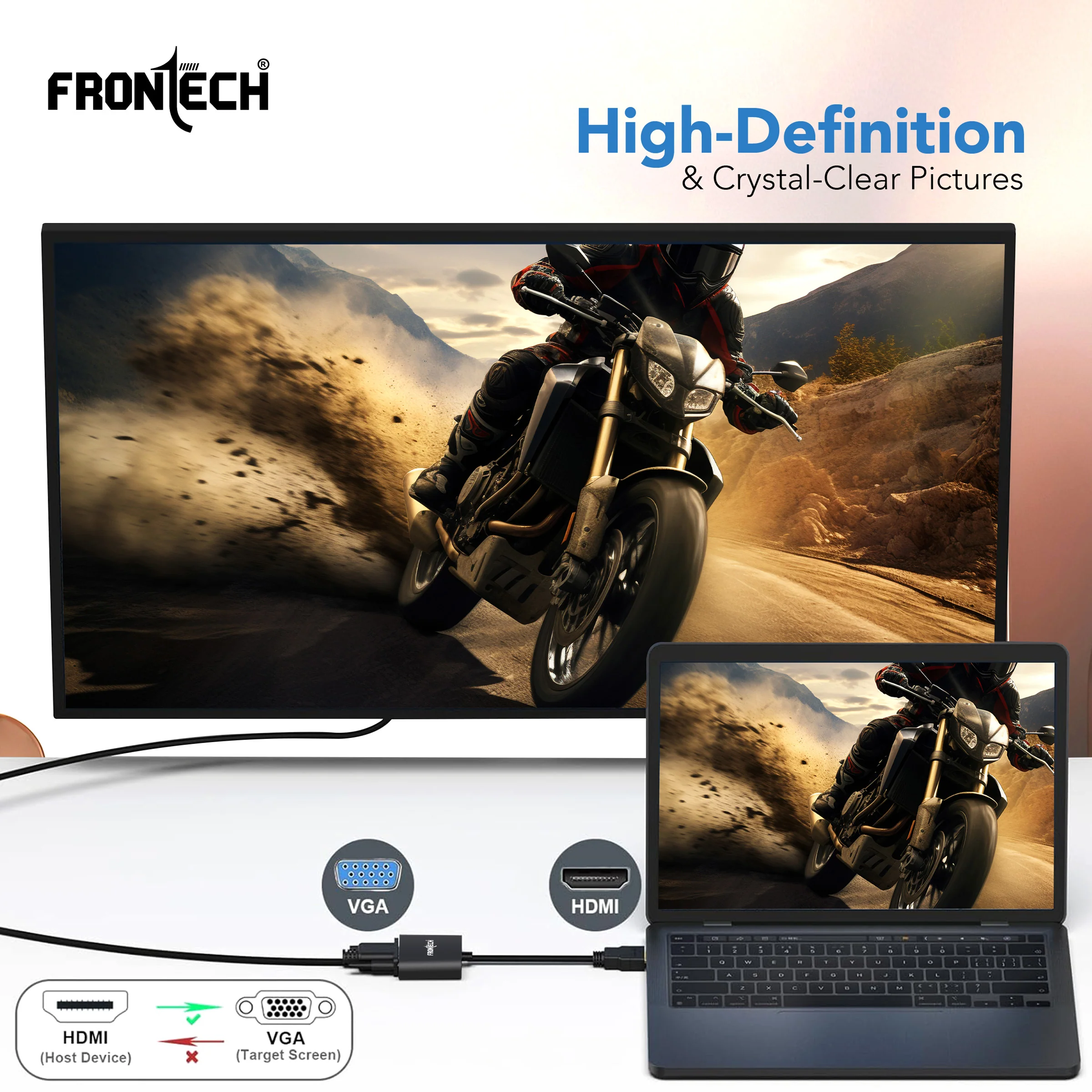 Frontech HDMI to VGA Adapter with Full HD 1080p Resolution, Gold Plated connectors, Plug Play Usage, Strong and Durable Build Quality.(NC-0037) - Image 5