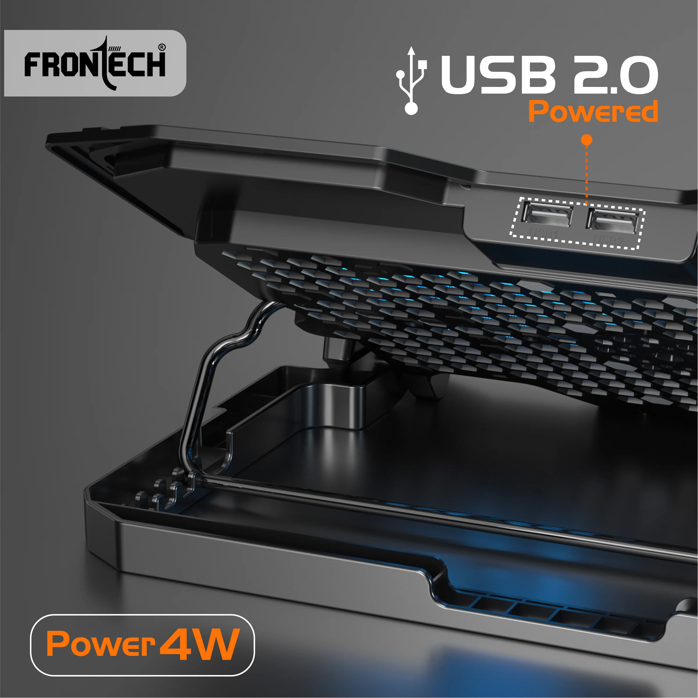 Frontech Laptop Cooling Pad | 2×125mm Blue LED Fans | Heat Dissipation | 5-Adjustable Height with LCD Display | Mobile Stand | Metal Mesh | 2 USB Ports | 9–15.6 Inch Laptops | 1 Year Warranty(CP-0013) - Image 7