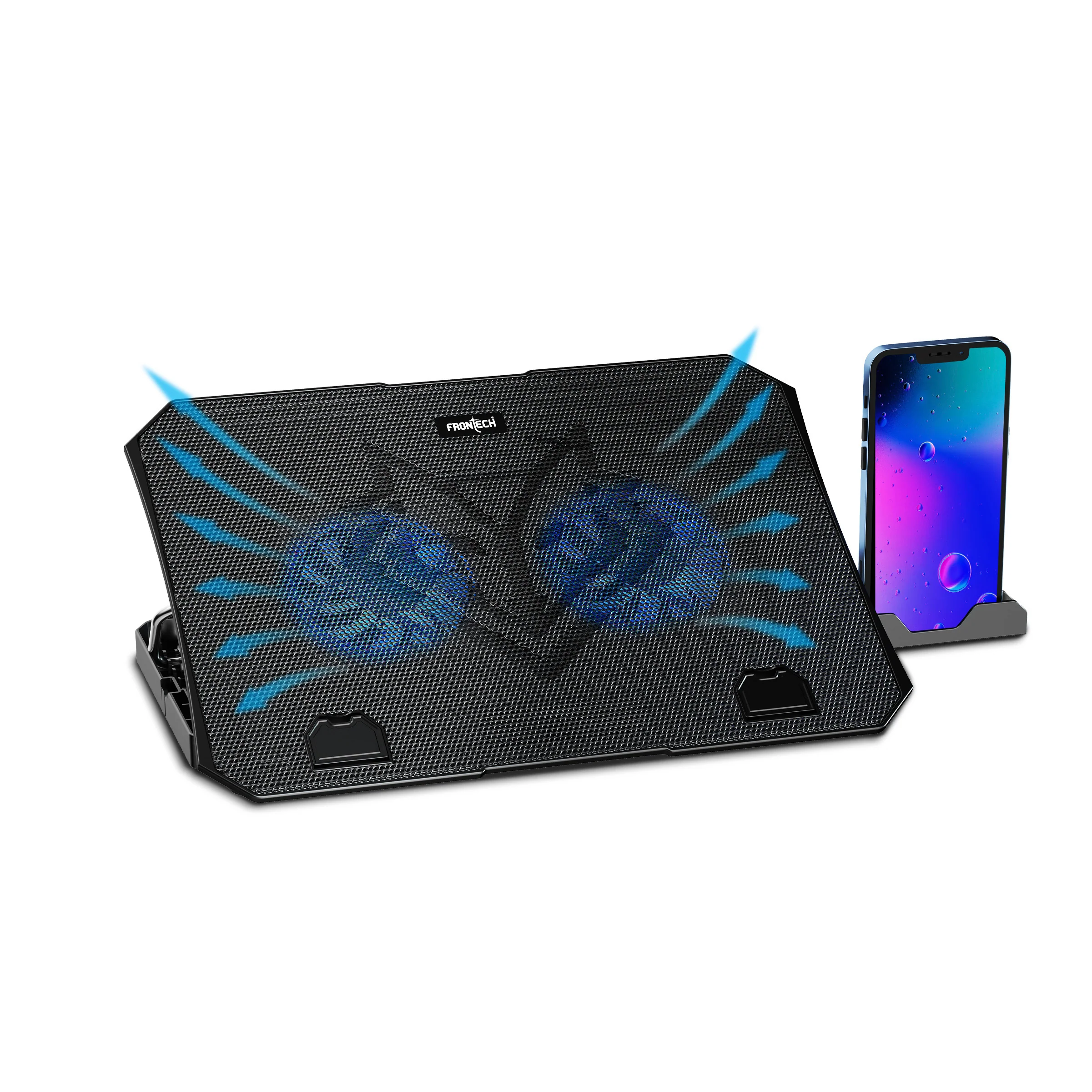 Frontech Laptop Cooling Pad | 2x125mm LED Fans | 5-Level Adjustable Height | Built-in Mobile Stand | For Laptops up to 15.6" (CP-0016)