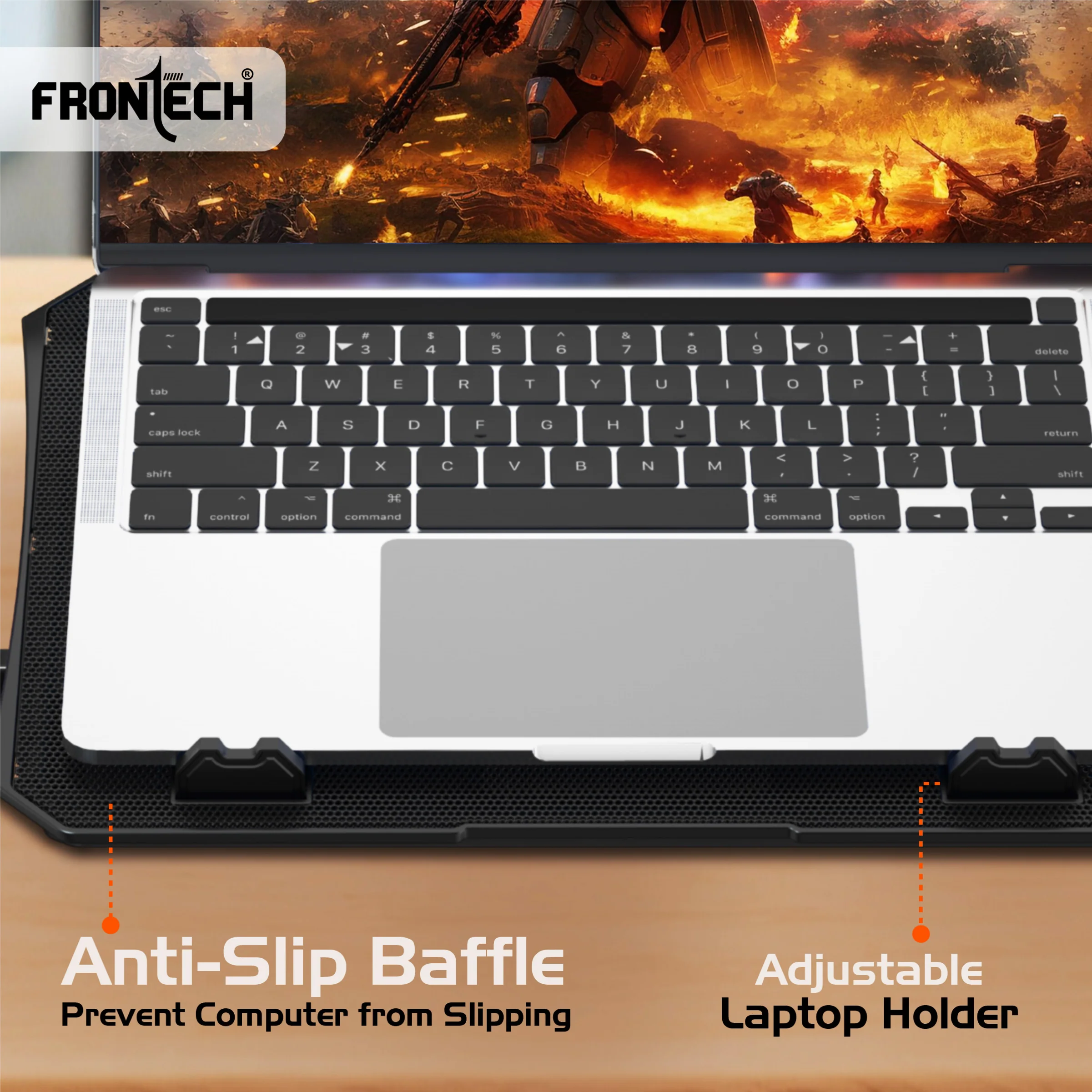 Frontech Laptop Cooling Pad | 2x125mm LED Fans | 5-Level Adjustable Height | Built-in Mobile Stand | For Laptops up to 15.6" (CP-0016) - Image 6