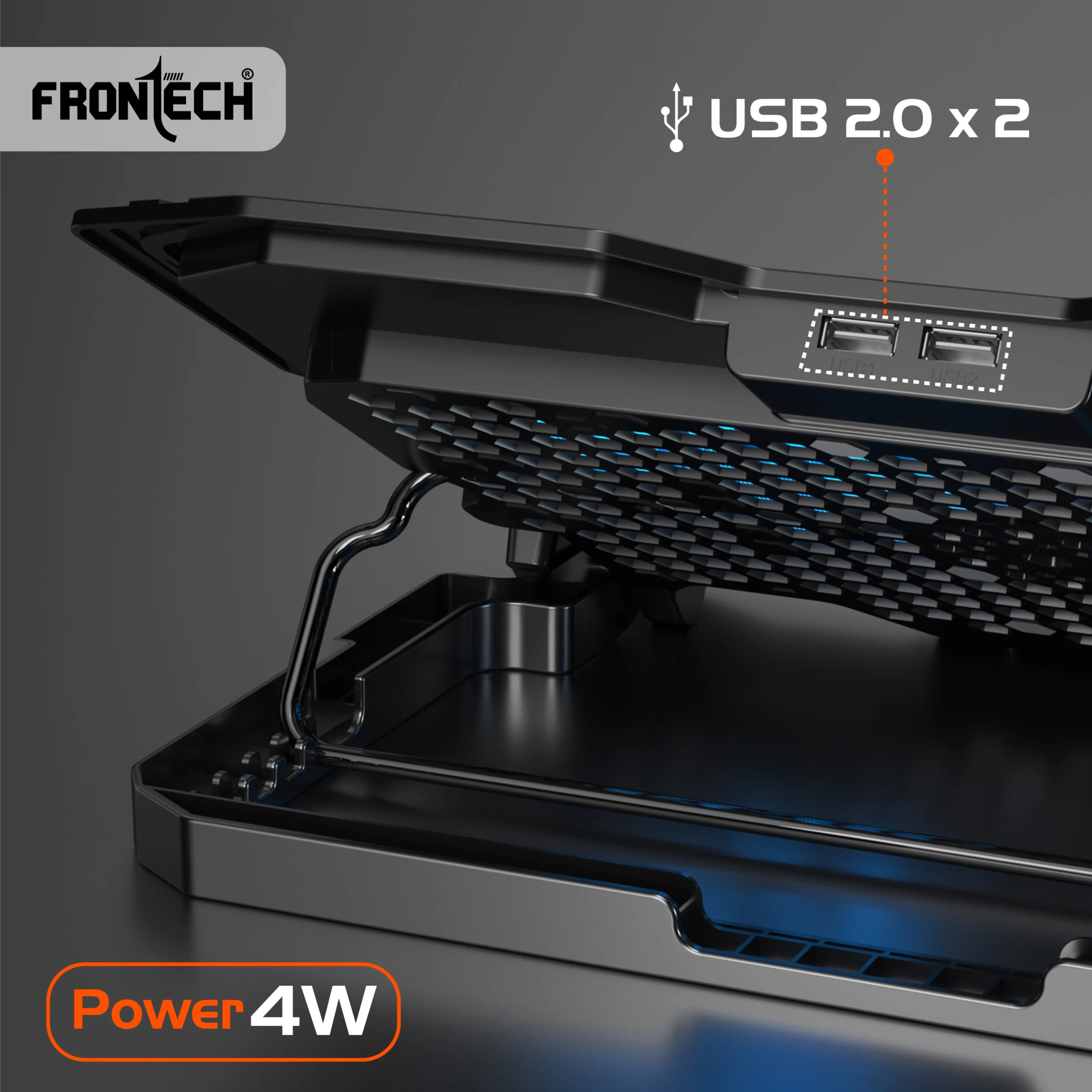 Frontech Laptop Cooling Pad | 2x125mm LED Fans | 5-Level Adjustable Height | Built-in Mobile Stand | For Laptops up to 15.6" (CP-0016) - Image 7