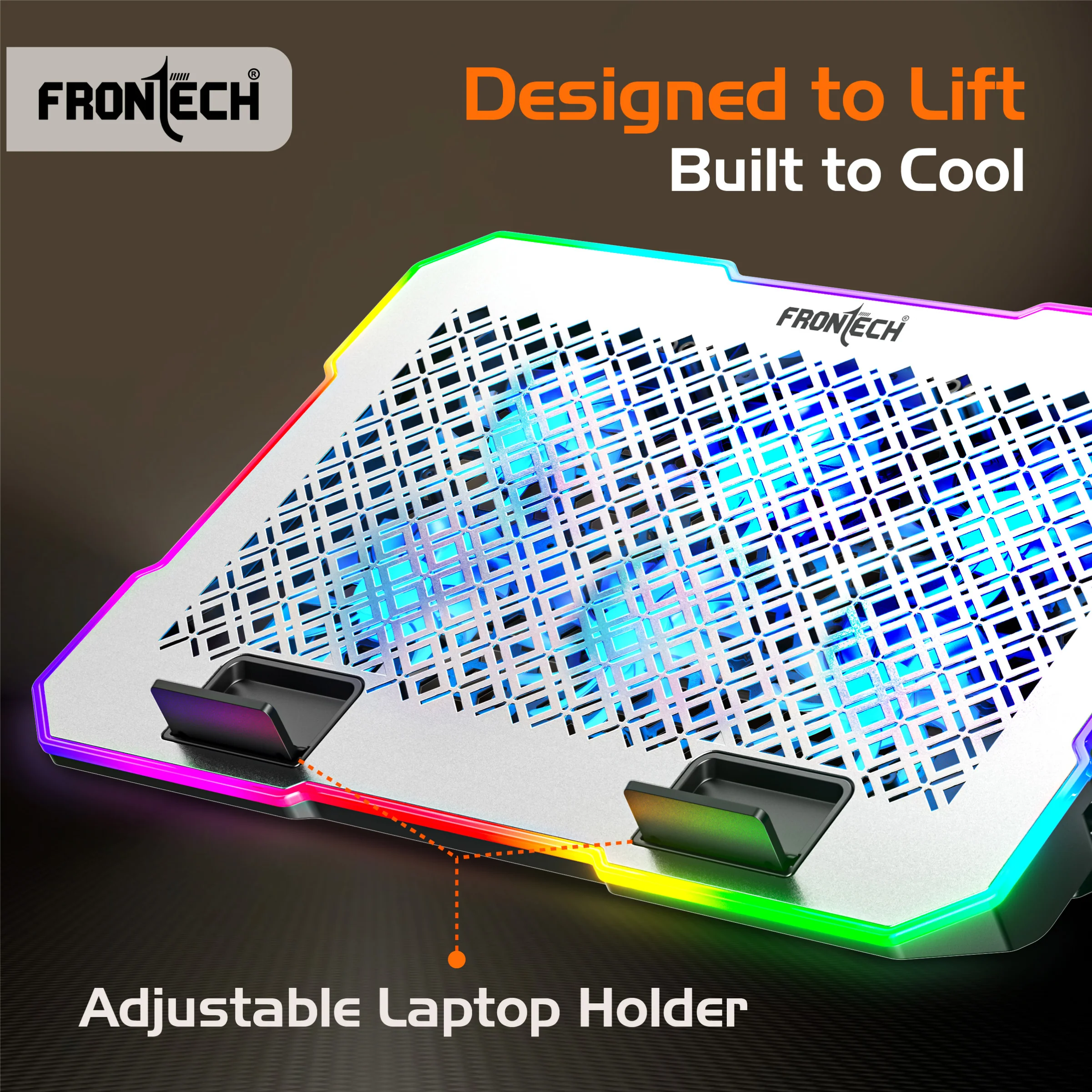 Frontech Laptop Cooling Pad | 6×60mm RGB Fans | Heat Dissipation Design | Adjustable Height & Angle | Mobile Stand | Dual USB 2.0 | Anti-slip Holder | 9–17 Inch Laptops | 1 Year Warranty (CP-0014) - Image 6