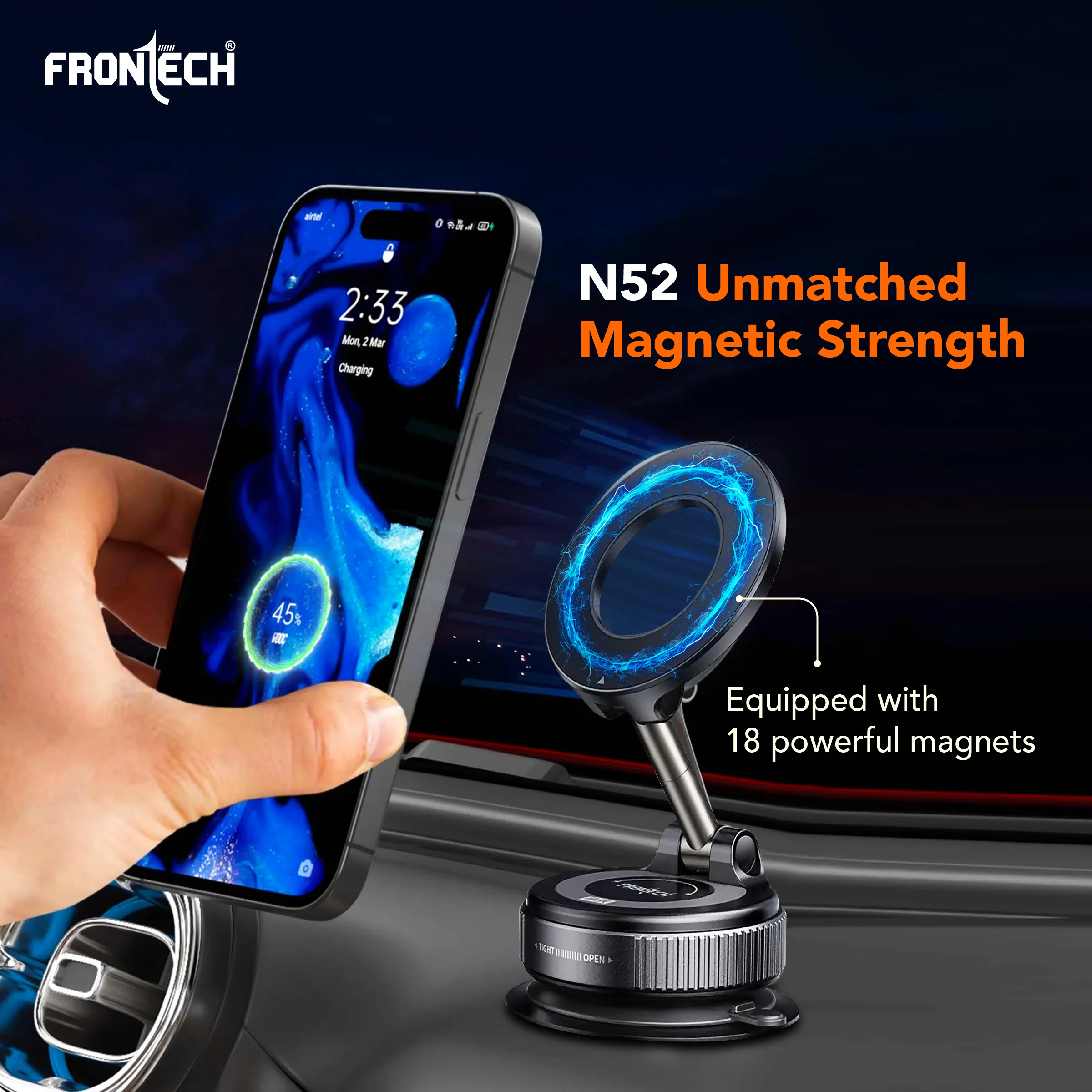 Frontech Magnetic Mobile Holder with Vacuum Suction – 360° Rotatable, Multi-Angle Adjustable, Universal Portable Phone Stand (CCH-0018) - Image 4
