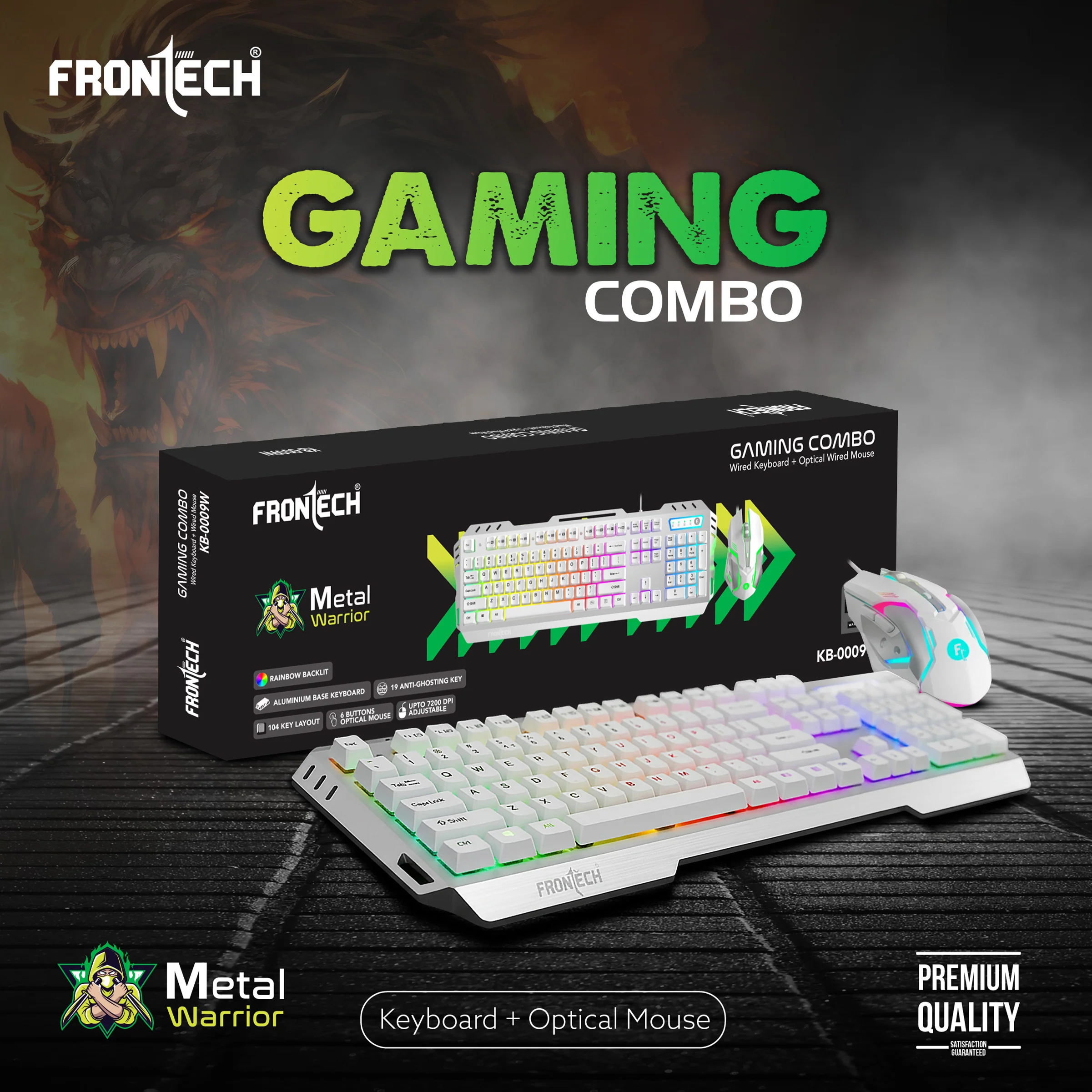 Frontech Metal Warrior Gaming Combo| Rainbow Backlit Aluminium Keyboard with 19 Anti-Ghosting Keys | 7200 DPI Adjustable Optical Mouse | Ergonomic Design | 1-Year Warranty - Image 2