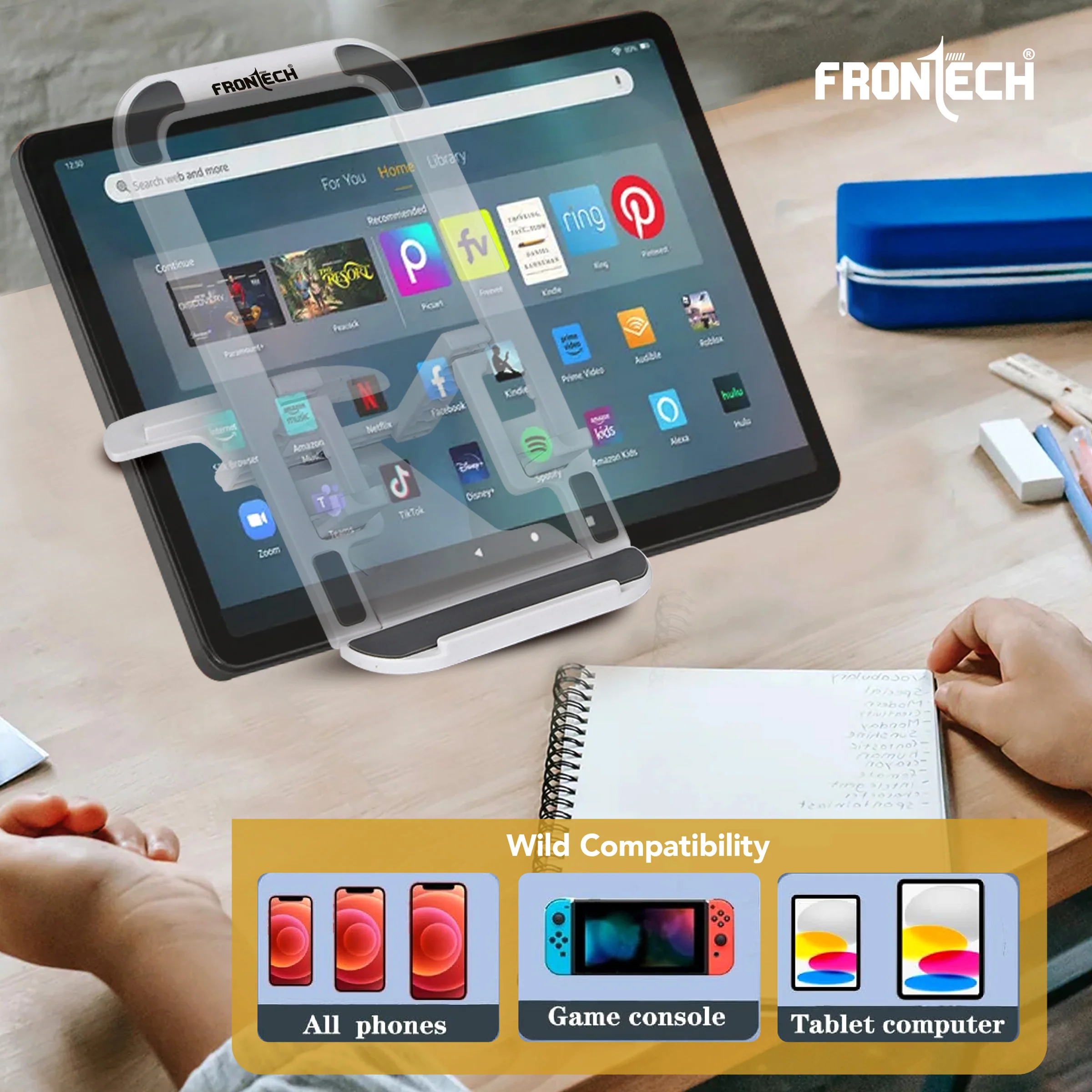 Frontech Mobile Phone Stand Holder, 4-Level Adjustable, Durable ABS Design with Rubber Pads, Foldable Desktop Phone Mount, White ( CCH-0013WHT ) - Image 4